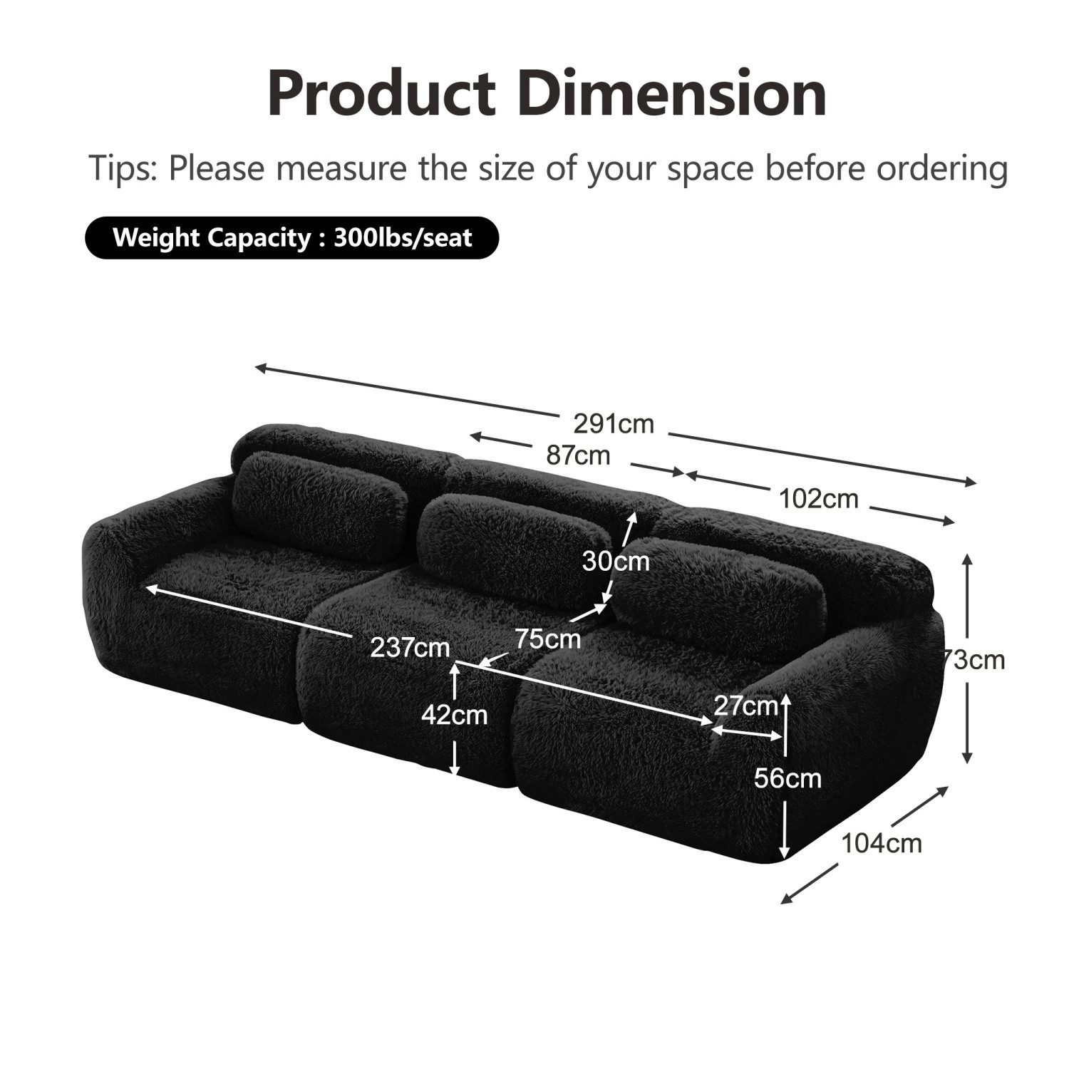 ANYSUN 3-Sitzer Modulares 3-Sitzer Sofa Schlafsofa mit Tiefensitz, Weiches Premium-Plüschsofa mit ergonomischem Cloud-Komfort, Sofa Plüsch,modular,Cloud Sofa, keine Montage,mit Kissen.montagefrei