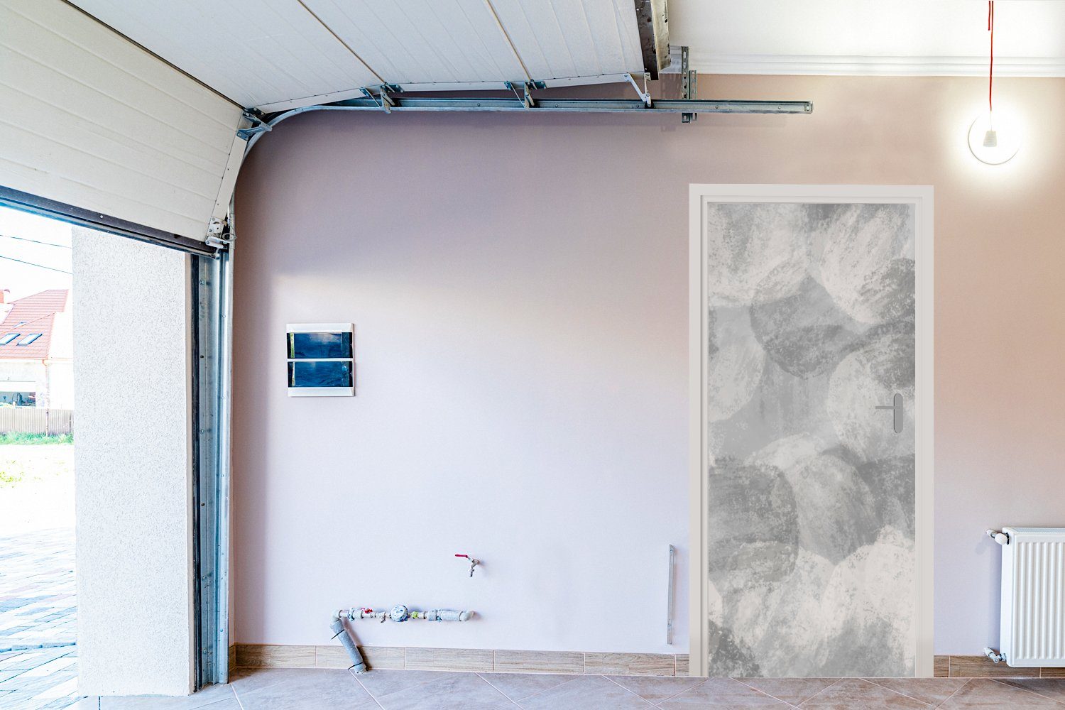 Türaufkleber, Malerei, - Grau cm Türtapete Abstrakt - St), - Tür, 75x205 für (1 Fototapete Farbe bedruckt, Matt, MuchoWow