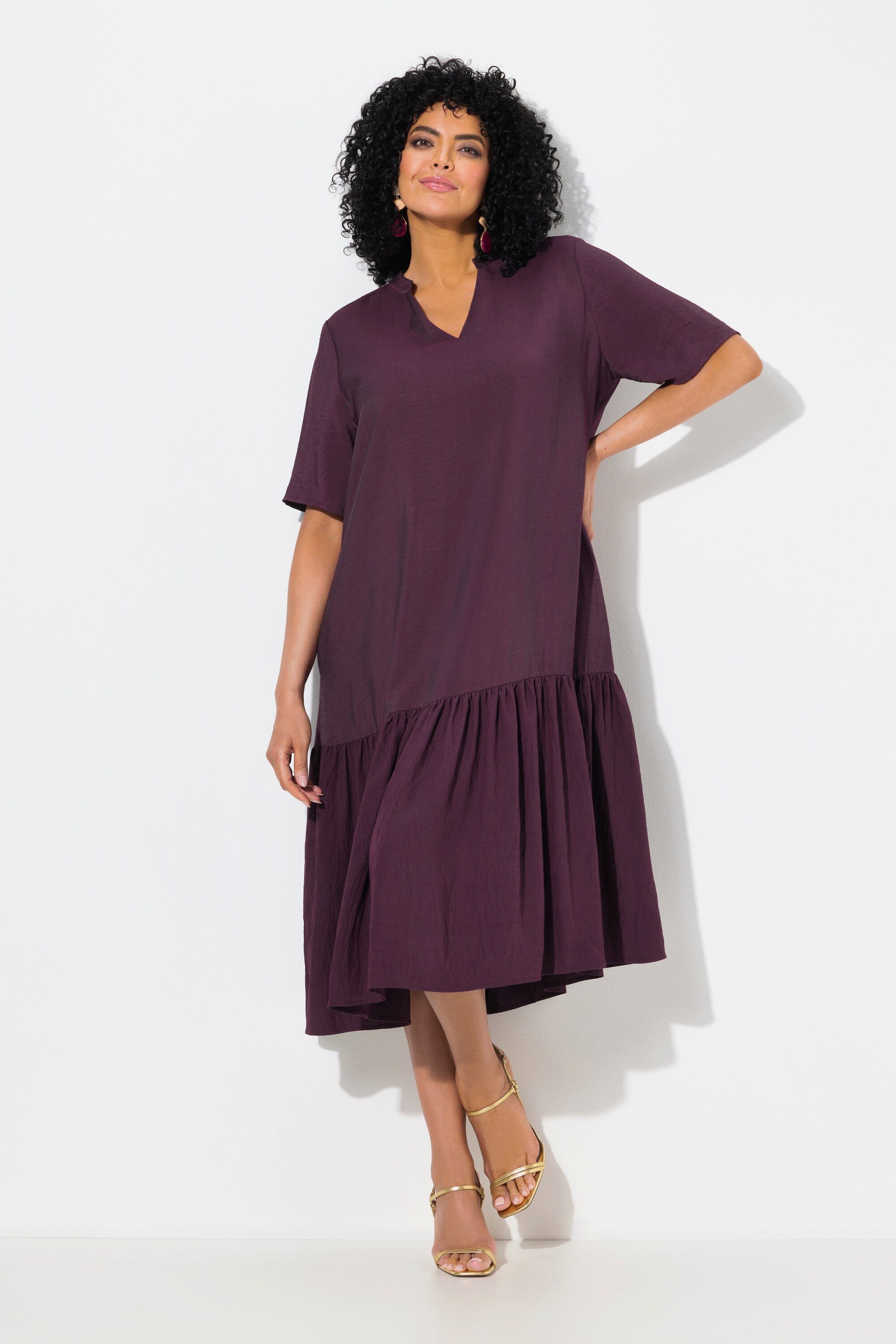 Ulla Popken Midikleid Midikleid Volantsaum A-Linie günstig online kaufen