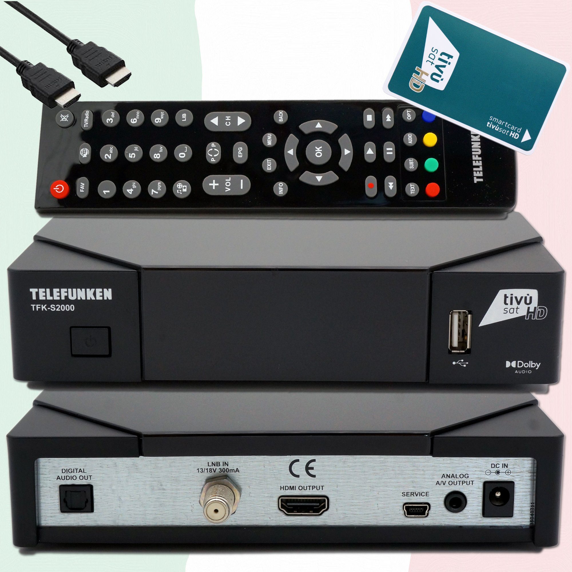 Telefunken TFK-S2000 DVB-S2 Full HD Sat Receiver HEVC, mit TiVuSat HD Karte SAT-Receiver