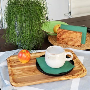 NATUREHOME Tablett Holztablett LE CAFE, Olivenholz, (40x28cm / 50x35 cm), Handarbeit, Massivholz, Nachhaltig