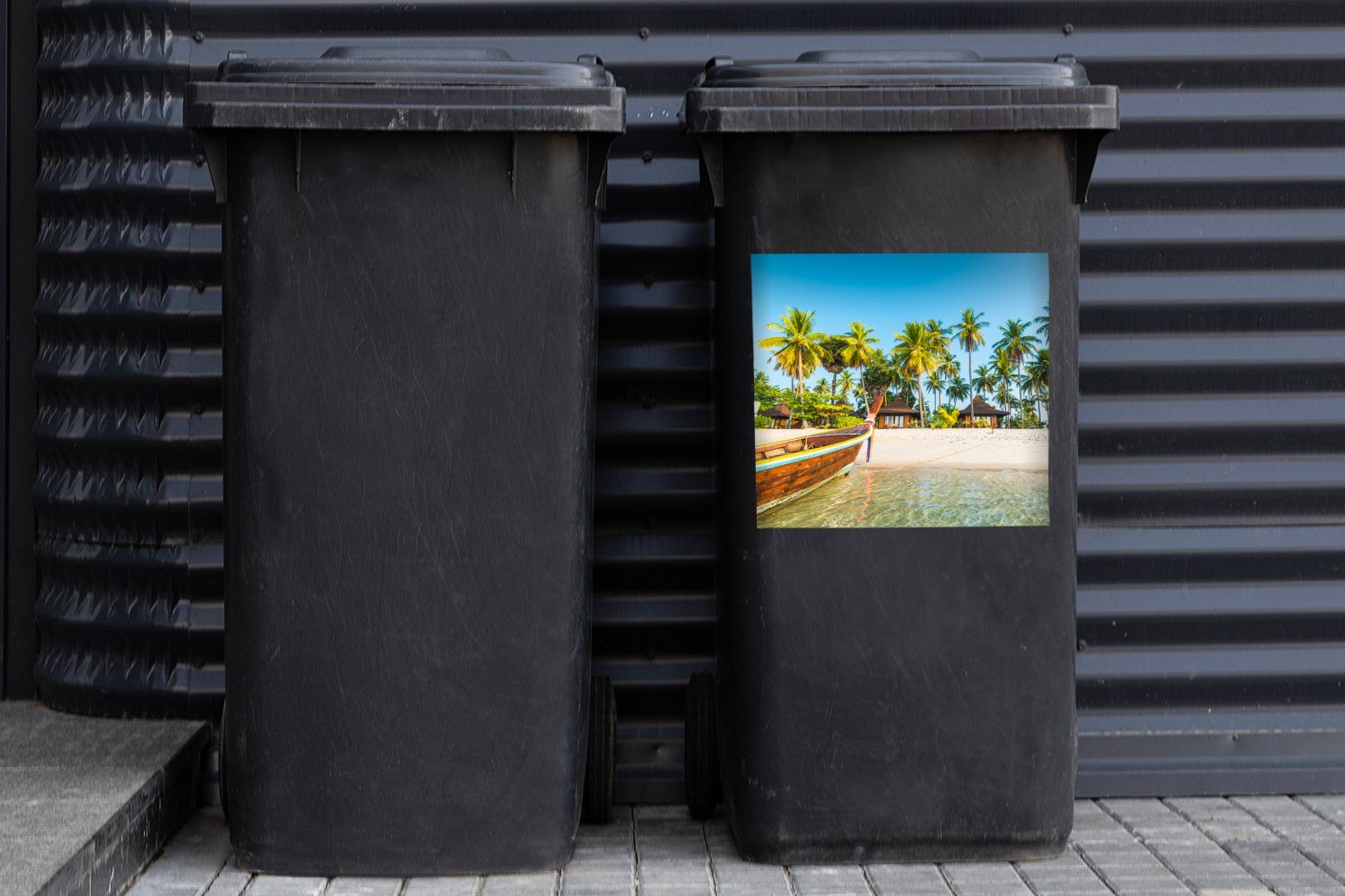MuchoWow Wandsticker Strand - Kajak Mülleimer-aufkleber, Sticker, (1 Abfalbehälter Mülltonne, St), Container, Sommer 