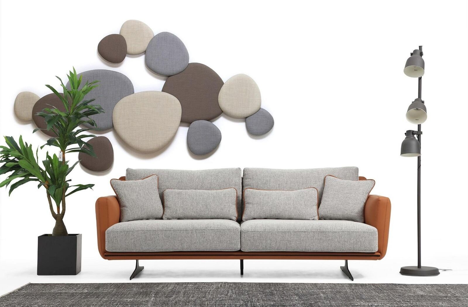 Sitzer 1 3 Design 3-Sitzer Sofa Orange JVmoebel Made Teile, Grau, Dreisitzer Modern Stoff Europa Wohnzimmer in