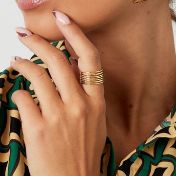 SPIEGELLUST Fingerring Damenring aus Edelstahl, Bandring Mehrreihig, 14K vergoldet, Größenverstellbar
