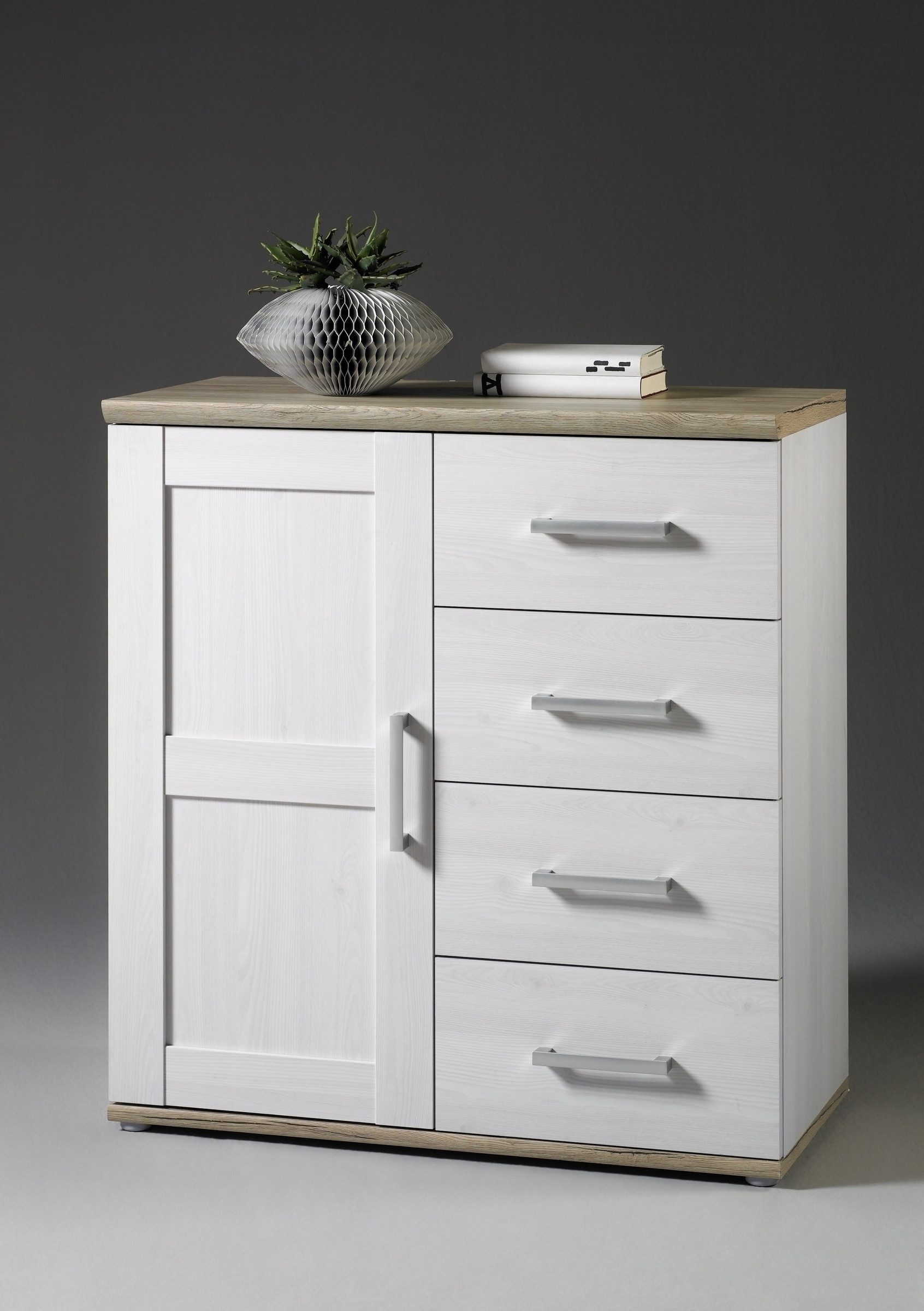 PREISBRECHER Kommode Romance, 1 Tür, 4 Schübe, Sibiu Lärche / San Remo Hell - 93x99x45cm (BxHxT)