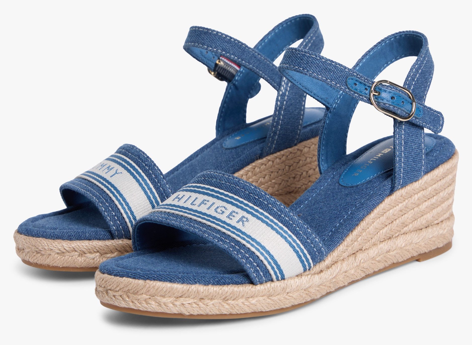 Tommy Hilfiger MID WEDGE ESPAD WEBBING Keilsandalette Sommerschuh, Riemchensandale mit Kontrastbesatz