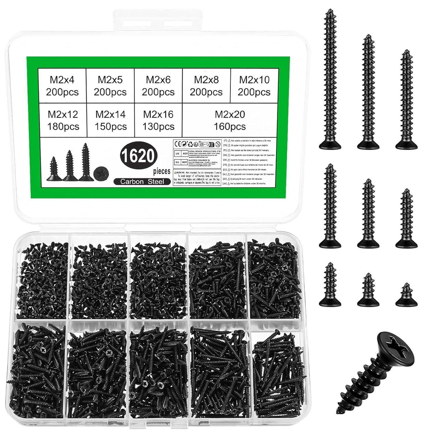 LuxusKollektion Schrauben-Set Schrauben M2 1620 Blechschrauben Holzschrauben schwarz M2