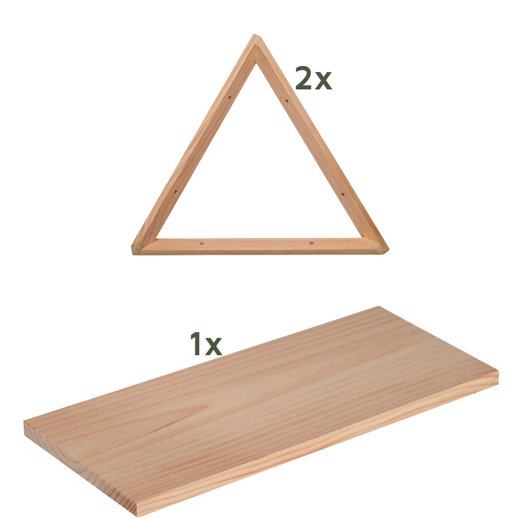 Astigarraga Kit Line Wandregal Triangel Regal-Set; Vollholz; dreieckige Regalhalter; Vollholzbrett, 3-tlg.