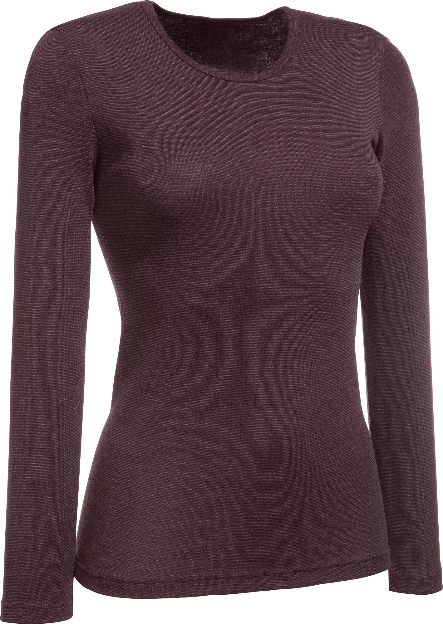 Damen-Thermo-Unterhemd, burgund conta Streifen langarm Unterhemd Feinripp