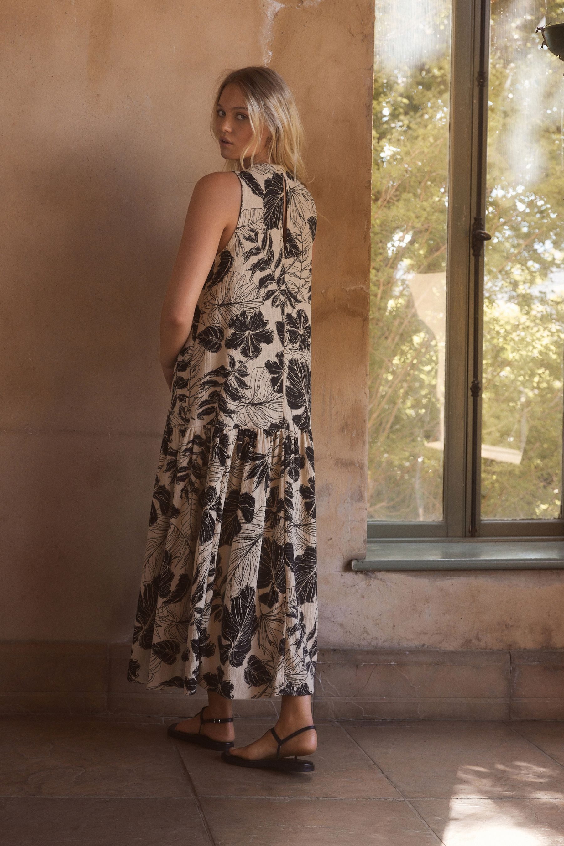 Next Jerseykleid Ärmelloses Struktur-Maxikleid mit tiefer günstig online kaufen