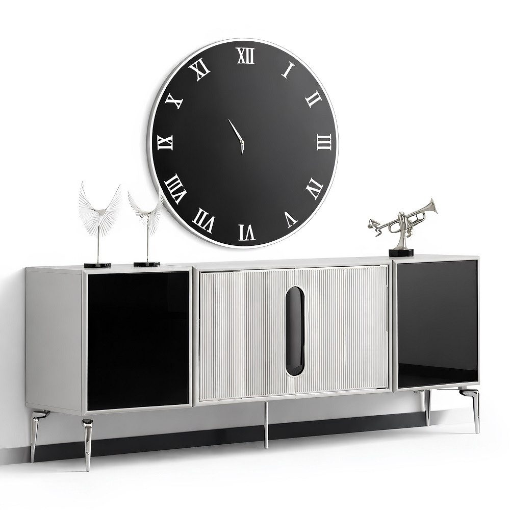 JVmoebel Sideboard Elegante schwarze Anrichte Modernes Design mit Spiegel SOFORT (2 St., Anrichte + Spiegel), Made in Europa