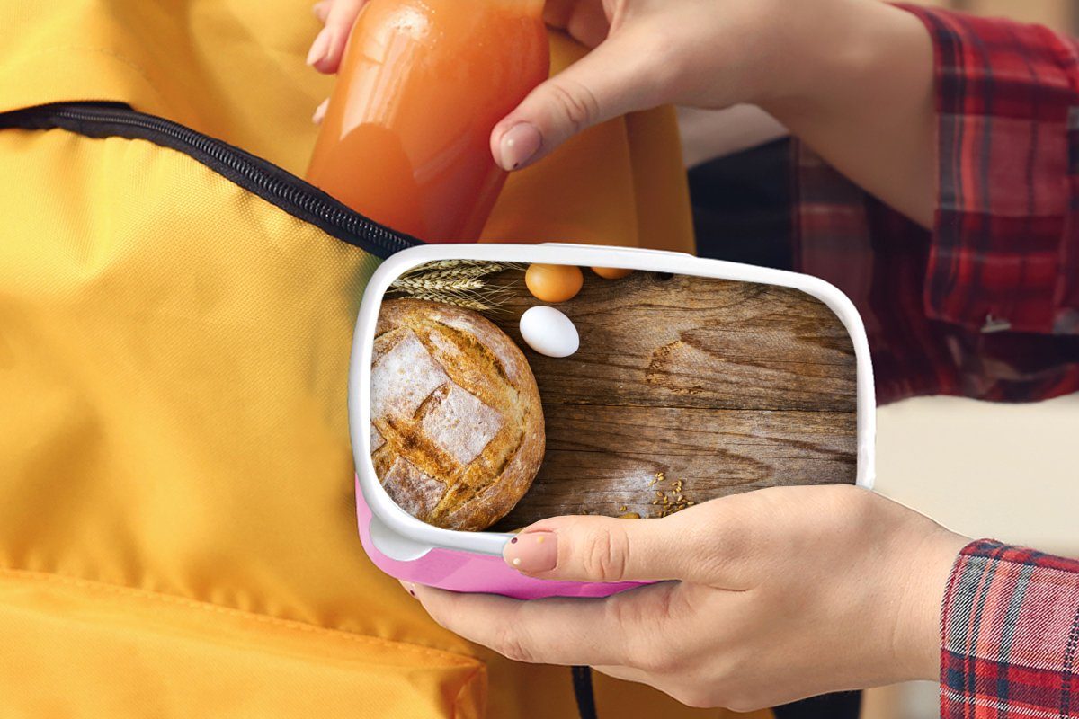 Snackbox, Brot Kunststoff, Kinder, - Eier Küche, für MuchoWow - (2-tlg), Brotbox Erwachsene, rosa Brotdose Kunststoff Lunchbox Mädchen,