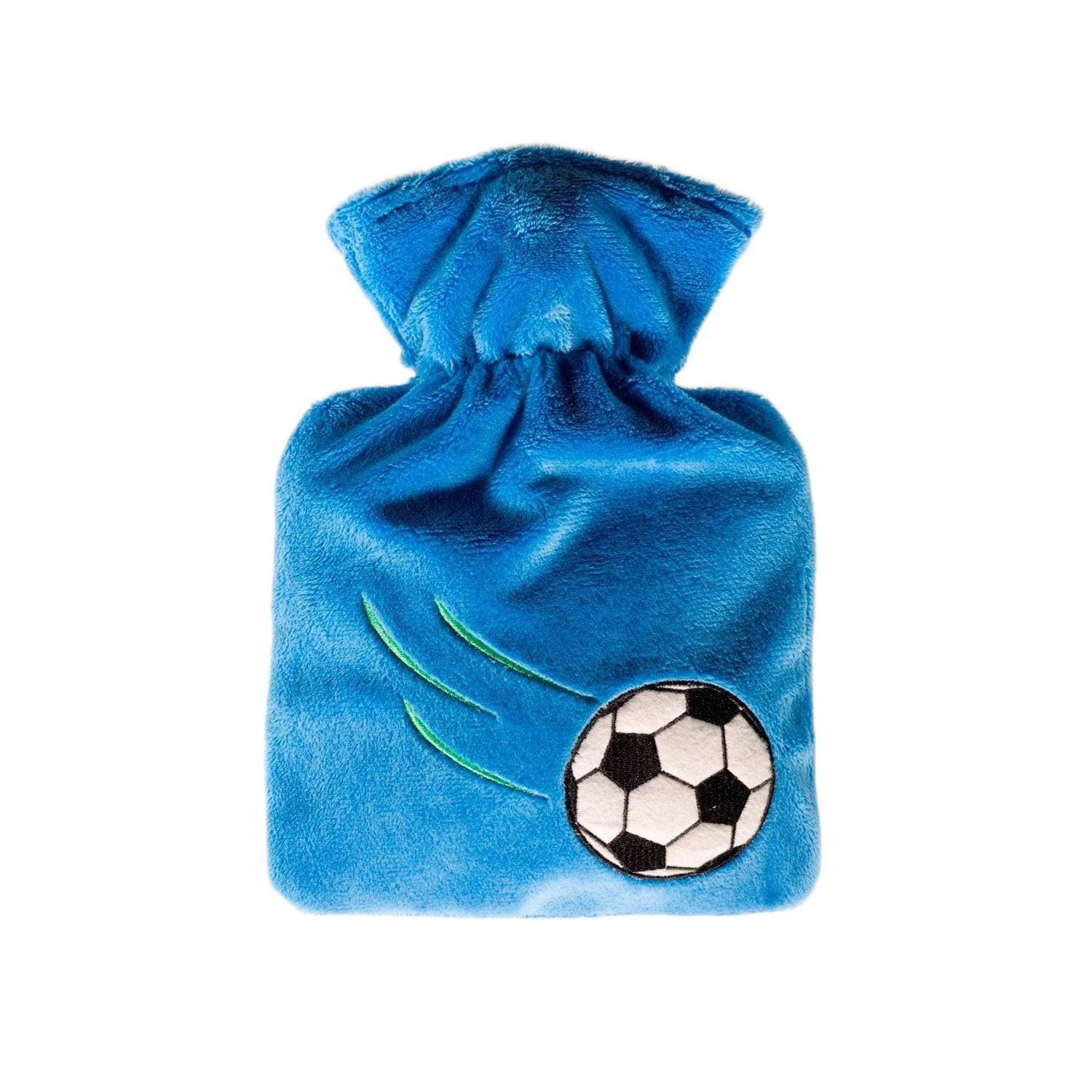 Hugo Frosch Wärmflasche - Kinder-Wärmflasche 0,6 l mit Nickiveloursbezug, Made in Germany blau Fußball