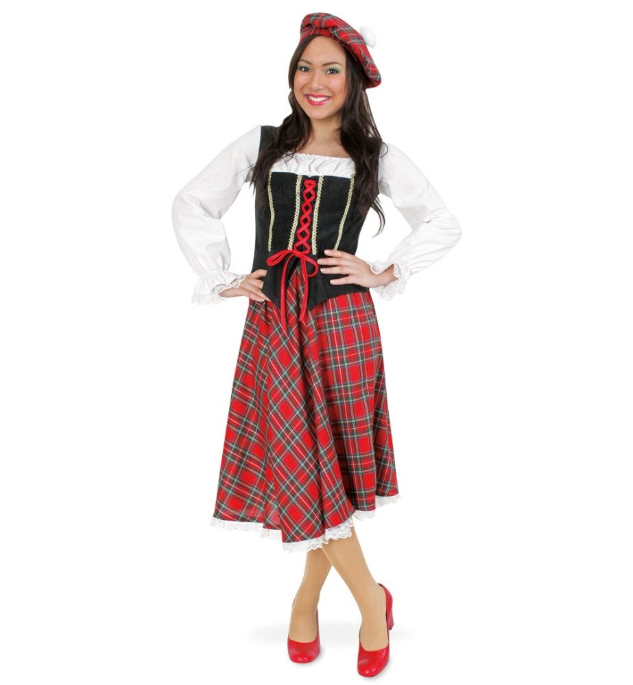 Fries Kostüm Schottin Kostüm Kleid mit Mütze Fasching Karneval Party Cosplay, Kleid + Mütze
