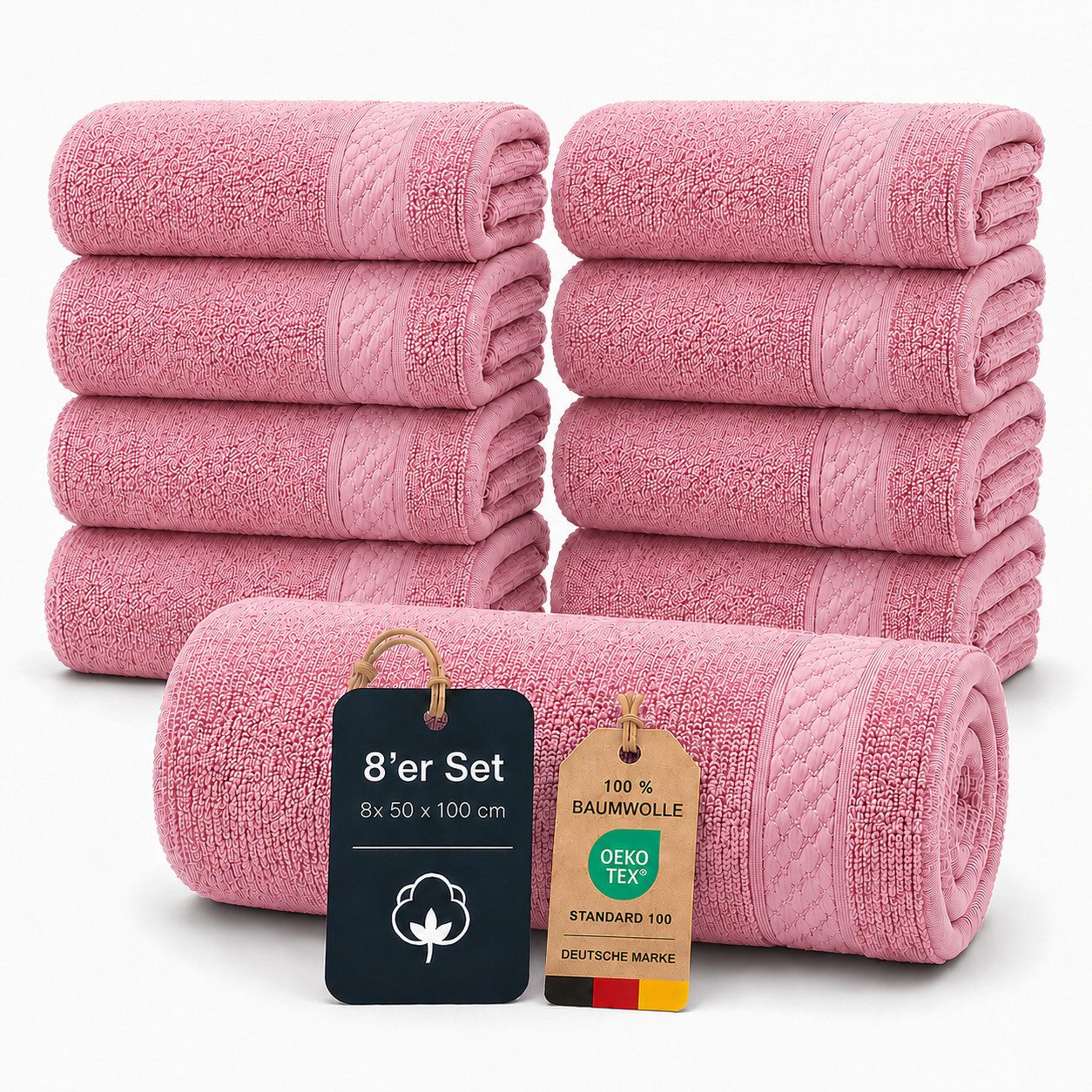 Komfortec Handtuch Set 8x Premium Handtuch Set - 50x100 cm, Frottee (8-St), 100% Baumwolle, mit Bordüre, Weich, Hotelqualität – Bild 3 von 5