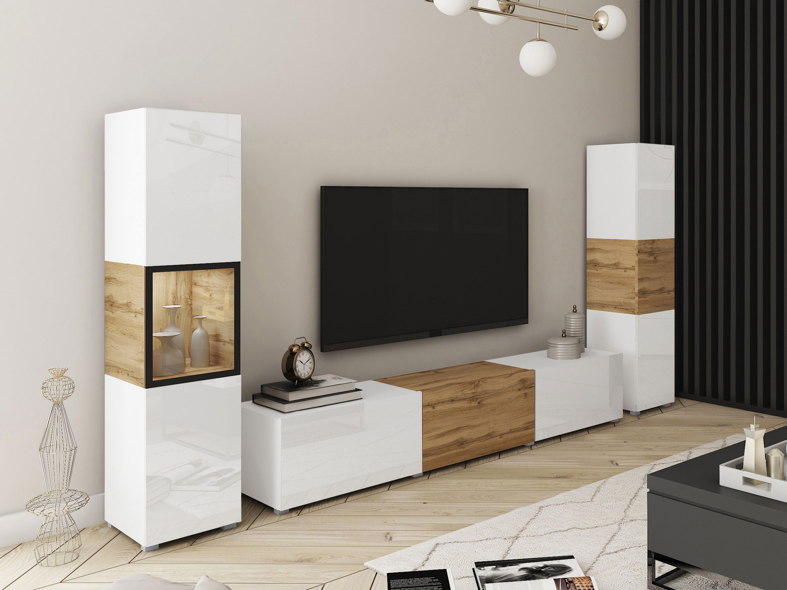 MIRJAN24 Wohnwand Berlin III, (3er-Set, 2x Vitrine, TV-Lowboard), Beleuchtung als Option