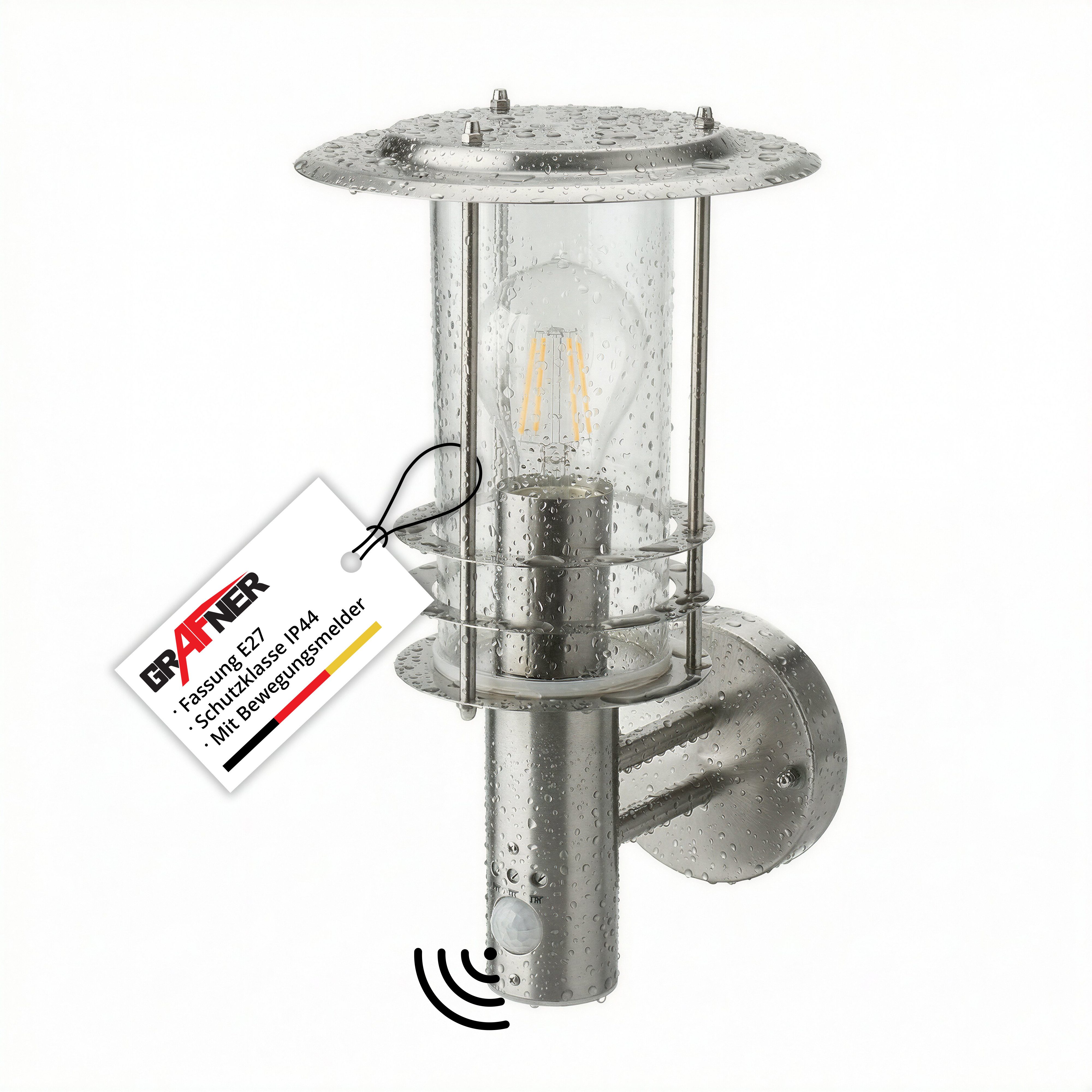 Grafner Außen-Wandleuchte Grafner® Edelstahl Hofleuchte mit Bewegungsmelder für Innen & Außen, ohne Leuchtmittel, ohne Leuchtmittel, für Terrasse Balkon Hauswan – Bild 4 von 5