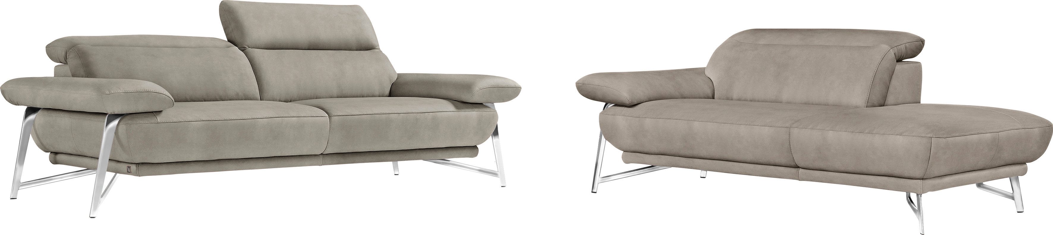 Egoitaliano Sofa Anais, erstklassiger Sitzkomfort, Fußfarbe chrom, Set, Kopfteil verstellbar, Luxus-Microfaser Lederoptik, opal grau