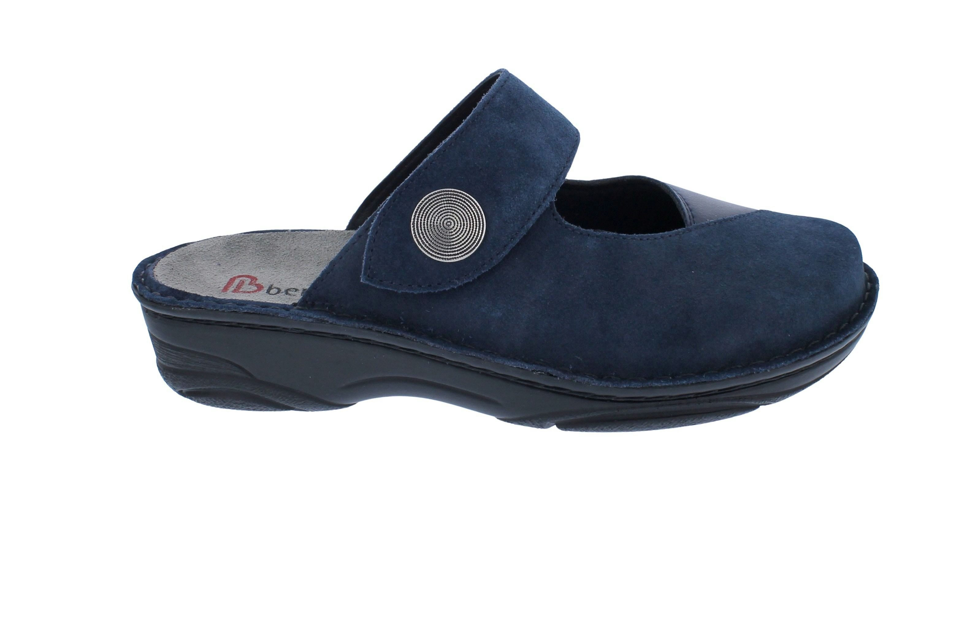 Berkemann Clog Heliane 3457-029, Velourleder mit Stretch, Blau, Fußbet Clog