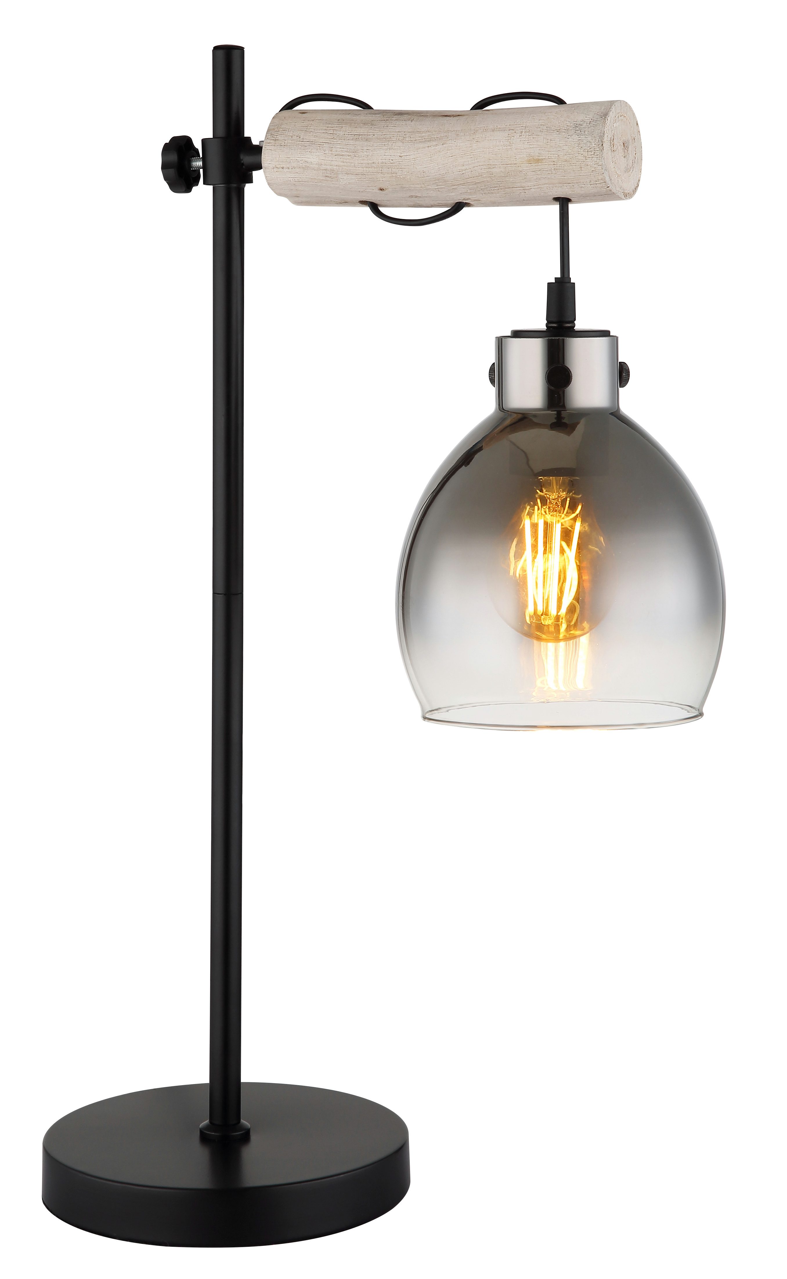 GLOBO LIGHTING Tischleuchte RYAN, ohne Leuchtmittel, Tischlampe/Holz/Glas rauchfarben/Wohnzimmer/Schlafzimmer