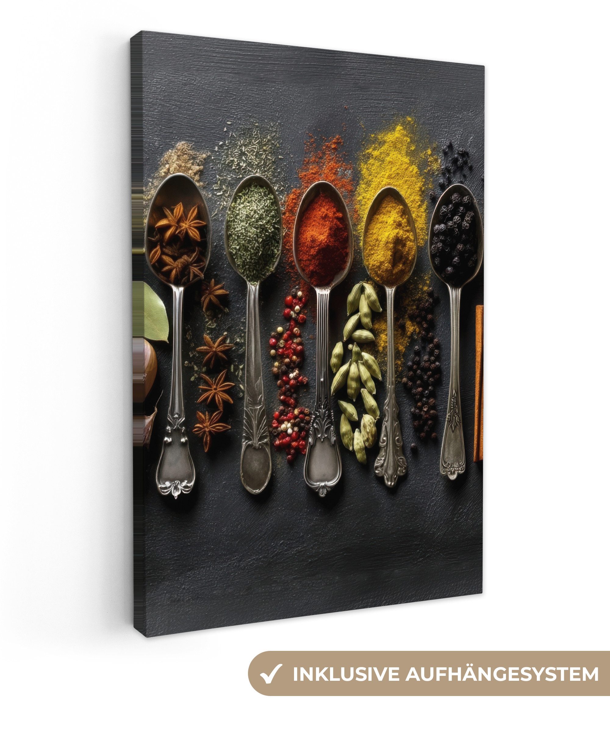 OneMillionCanvasses® Leinwandbild Löffel - Gewürze - Zimt - Chili, Fotodruc günstig online kaufen