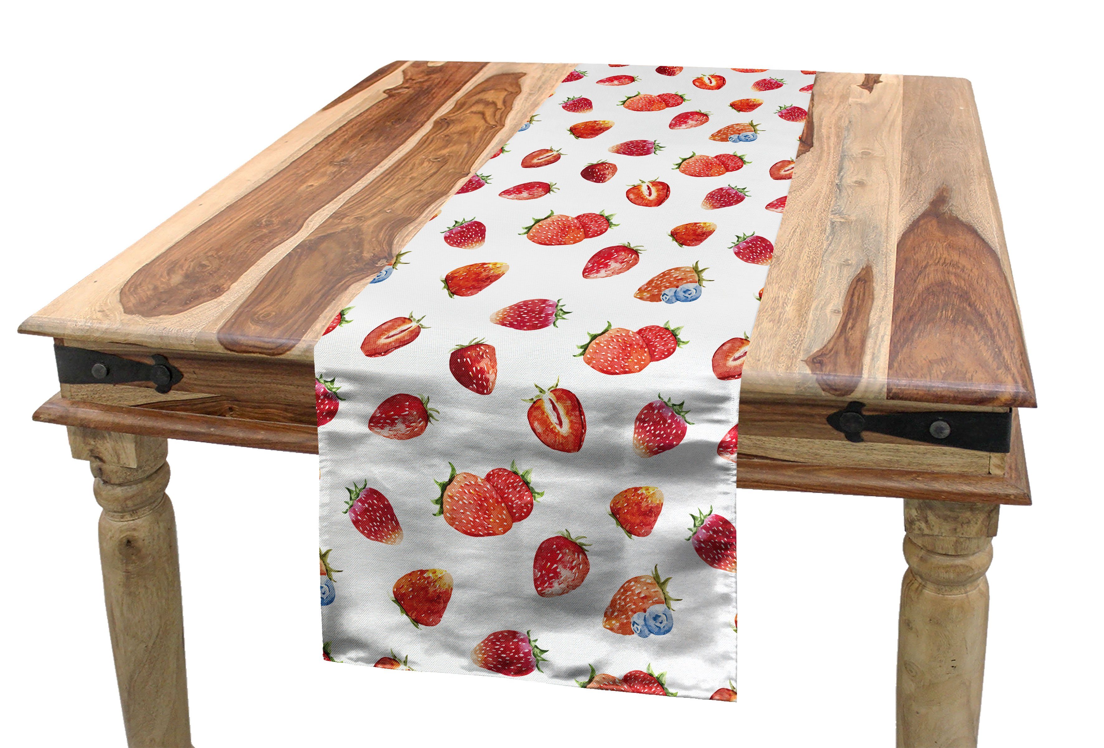 Strawberry Abakuhaus Esszimmer Aquarell Tischläufer, Blueberry Küche Rechteckiger Dekorativer Tischläufer