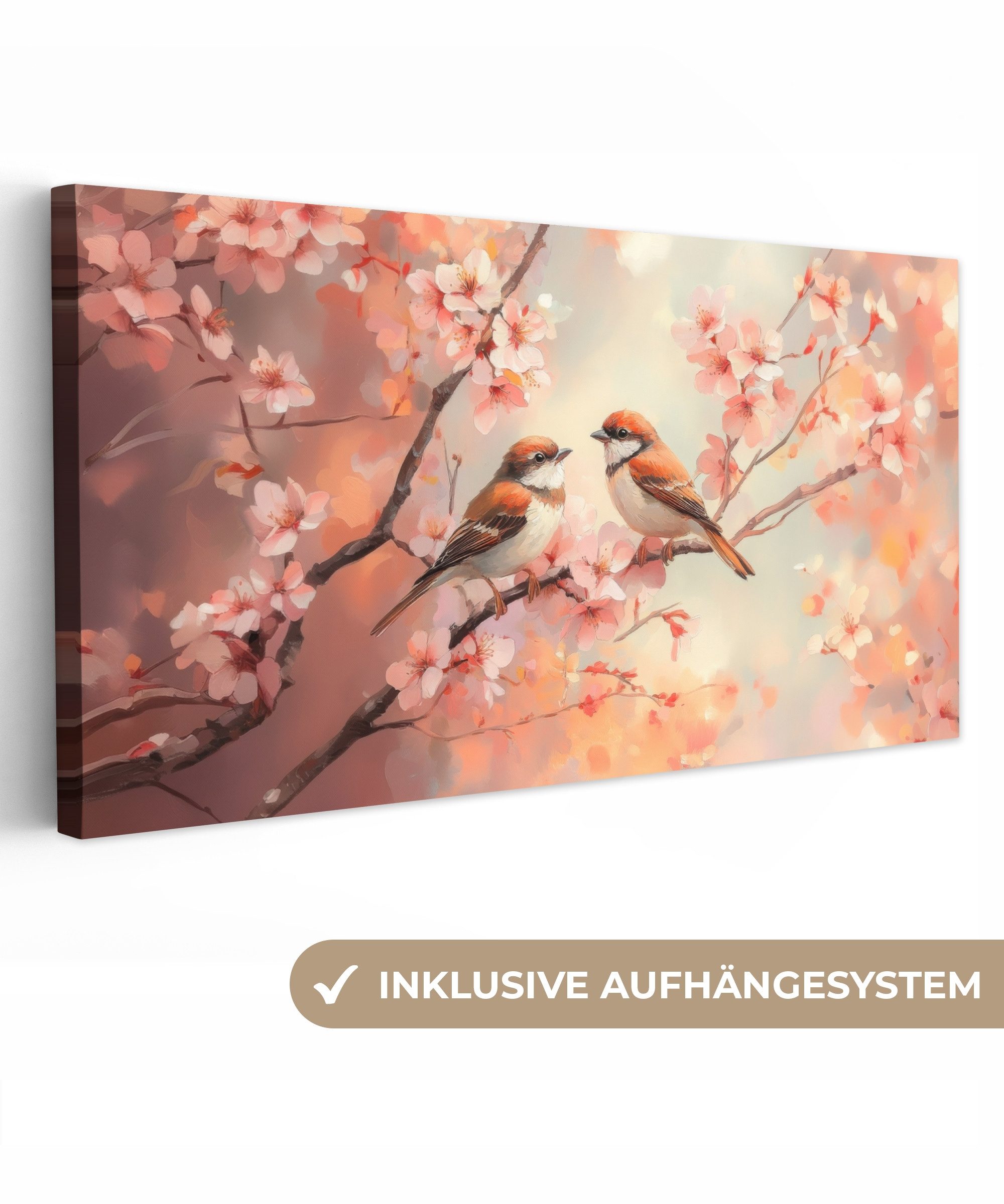 OneMillionCanvasses® Leinwandbild Panorama Vögel - Romantisch günstig online kaufen