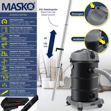 MASKO Industriesauger, 2300 W, 6IN1 Industriestaubsauger Staubsauger Nass Trocken Sauger