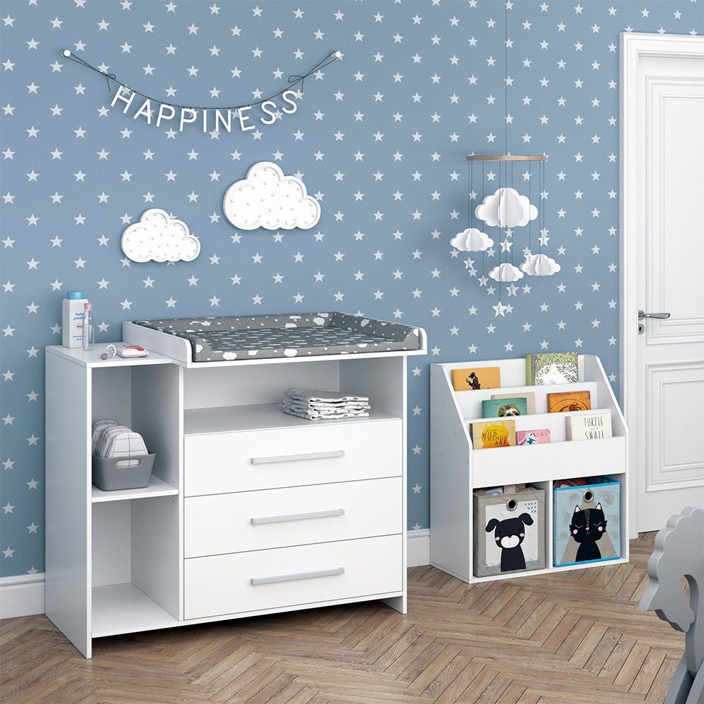 Vicco Babymöbel-Set Oskar, Weiß, 2 Teile, mit Wickelkommode und Bücherregal, (2-tlg)