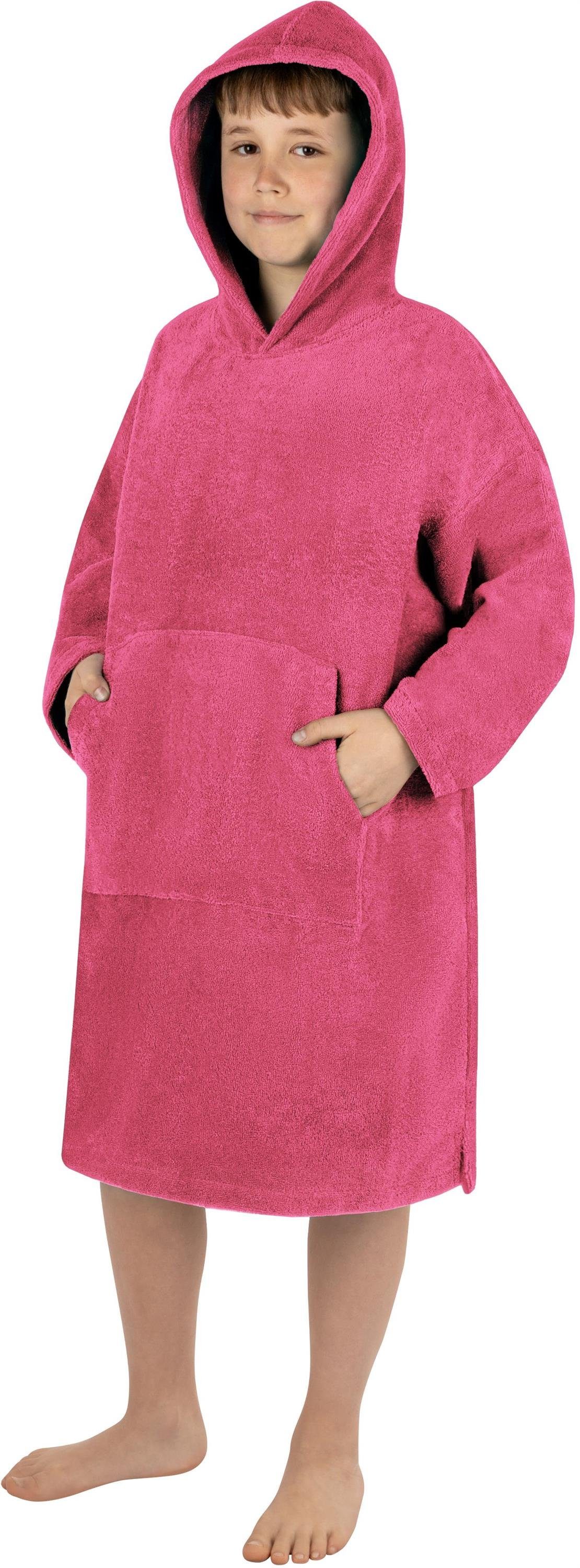 langarm normani Kinder Pichilemu, Jahre) Schlupf, (10-13 Kapuze, Pink Baumwolle, mit Kinderponcho Baumwoll-Innenseite trocknender Badeponcho Poncho