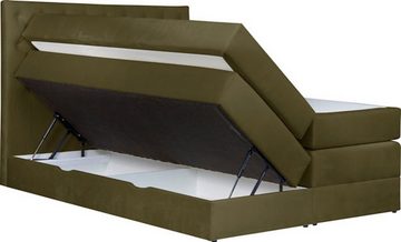 Feldmann-Wohnen Polsterbett Jahvis (1-tlg), 160x200cm oliv mit Topper Bettkasten