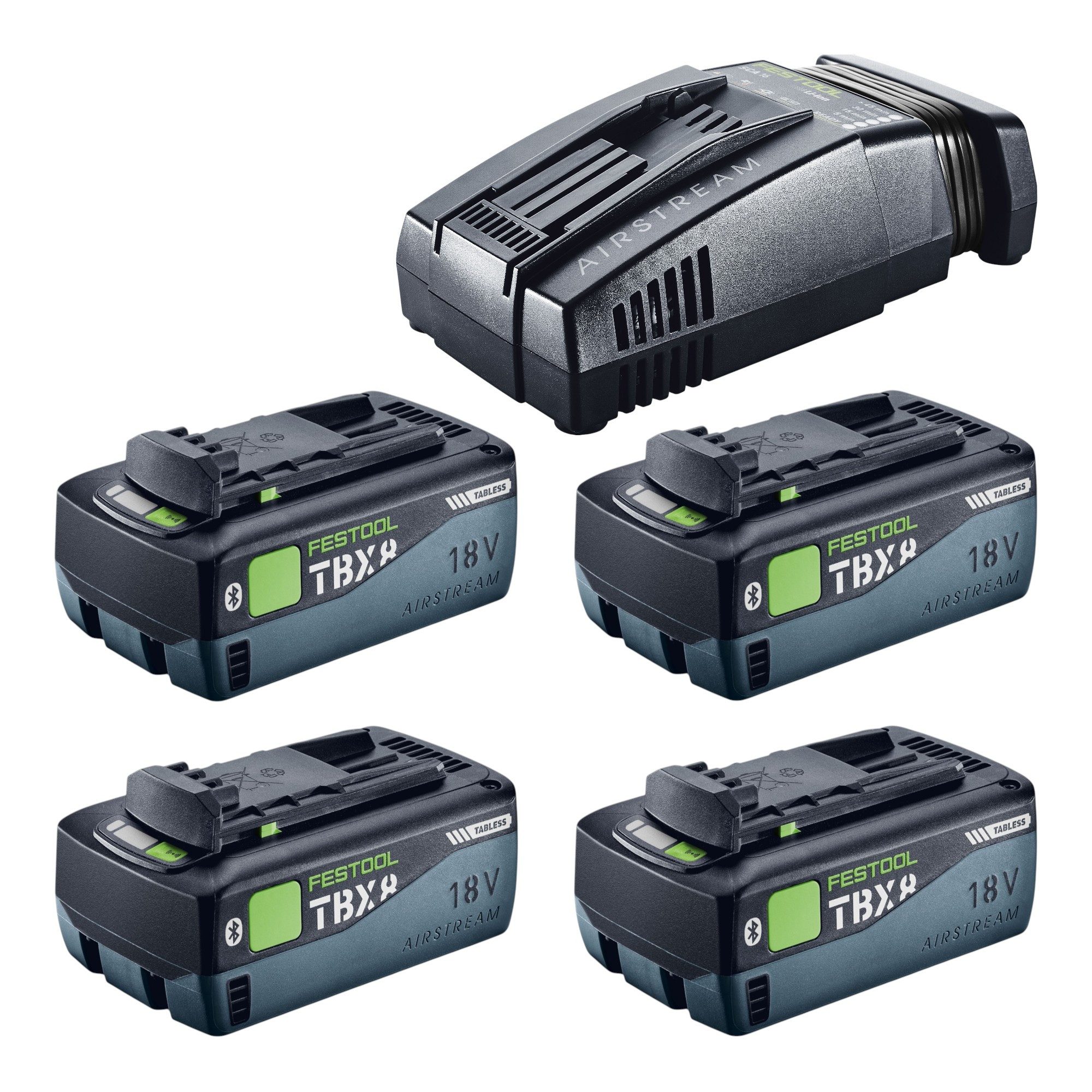 FESTOOL 18V 4xTBX8/SCA16 Energie Set 4x BP 18 TBX 8 ASI Akku + SCA 16 Lader Akkupacks