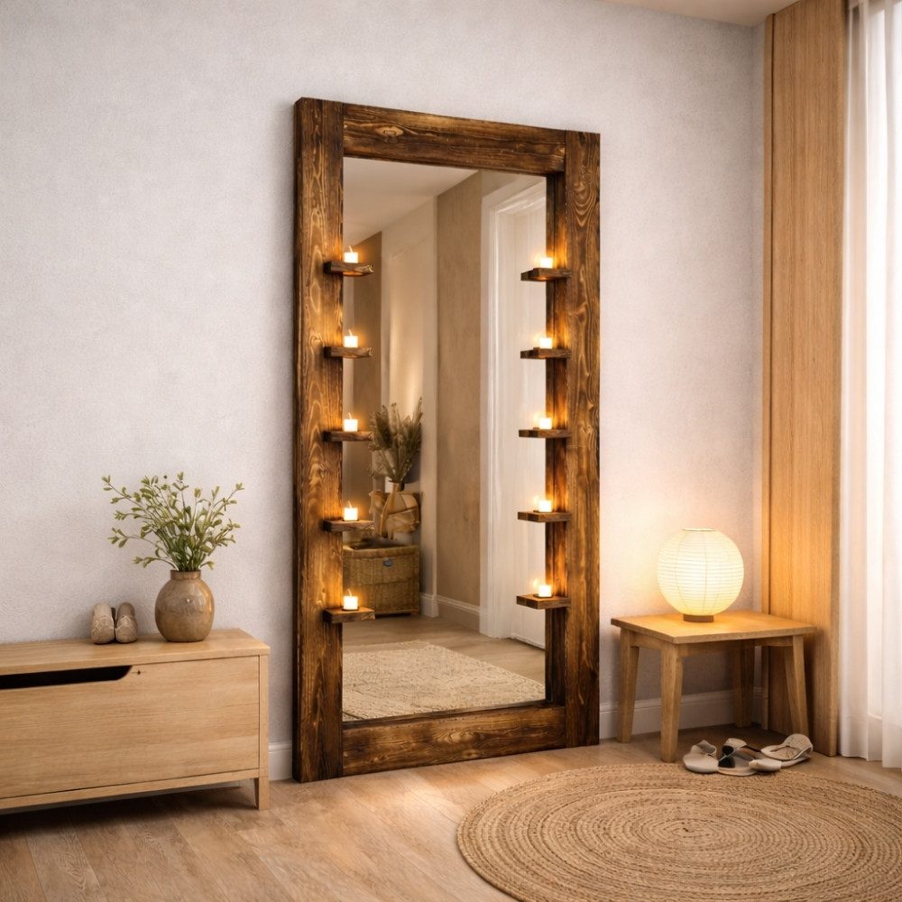 LebensWohnArt Wandspiegel Massivholz-Spiegel HARMONY mit Ablagen 180cm Pini günstig online kaufen