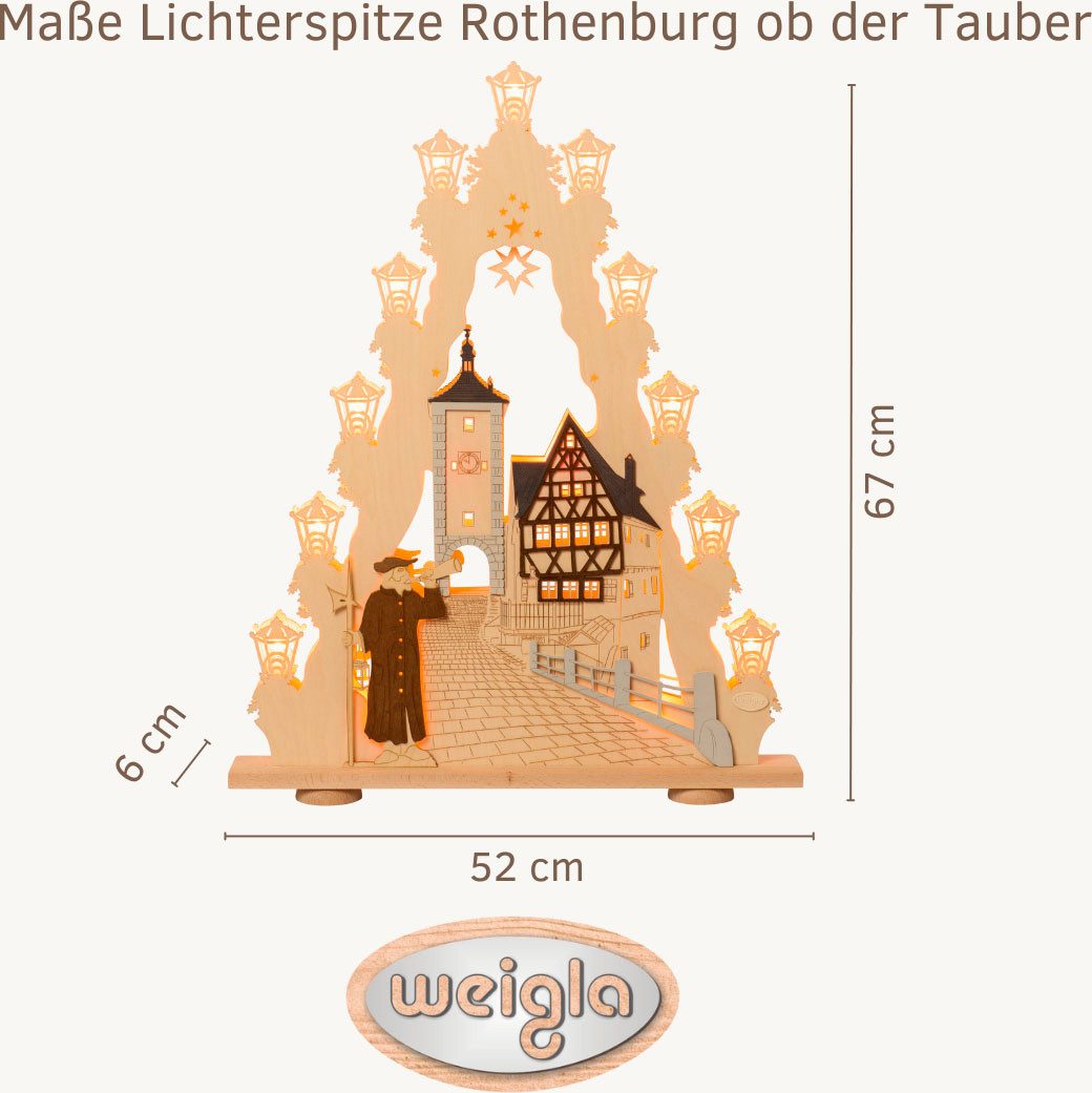Weigla Schwibbogen Rothenburg ob der Tauber,große Lichterspitze aus Holz,Made in Germany (1-tlg), Erzgebirge garantiert, Weihnachtsdeko Innen, Weihnachtsbeleuchtung