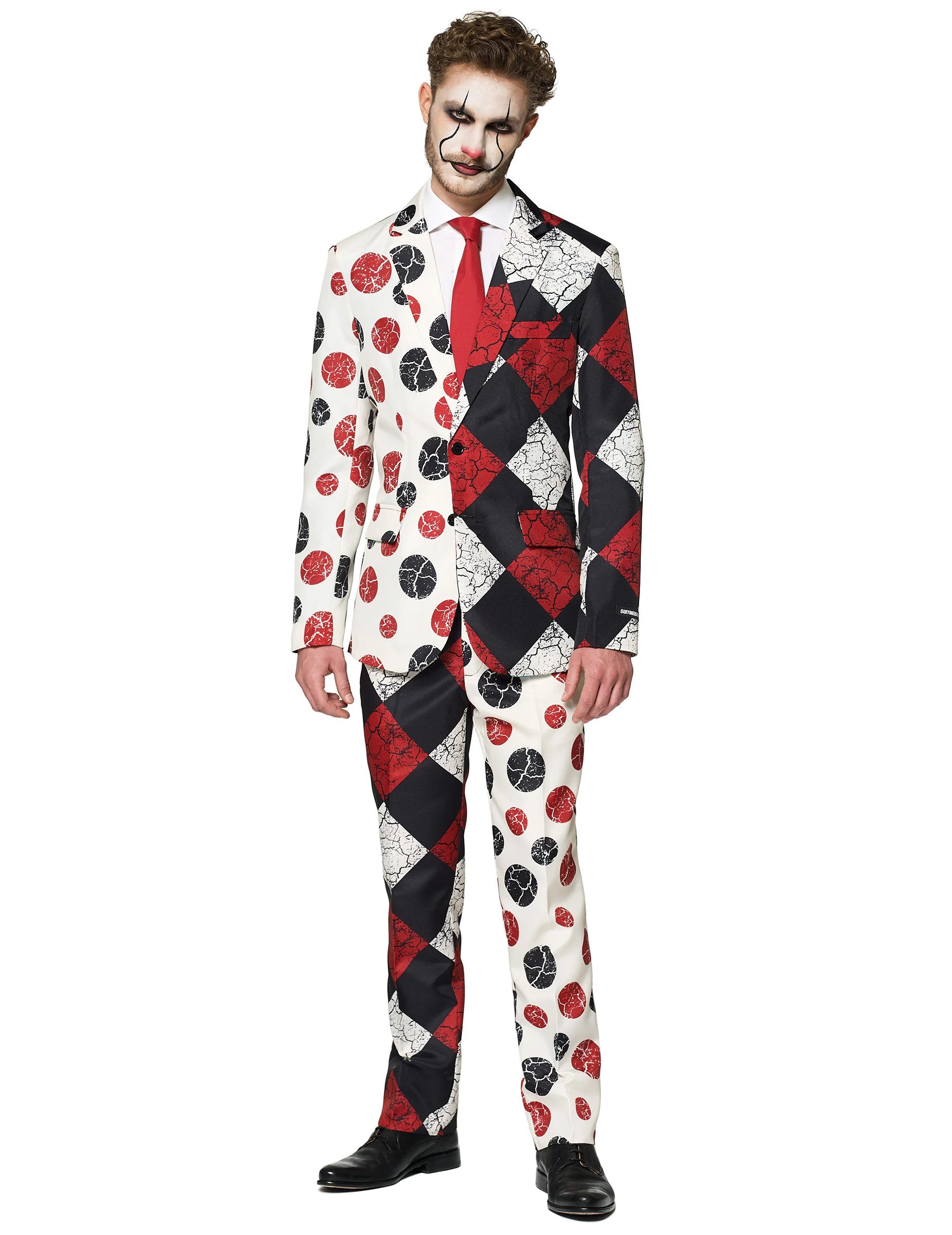 Kostüm Vintage Horrorclown-Kostüm für Herren Suitmeister schwarz-weiß-rot