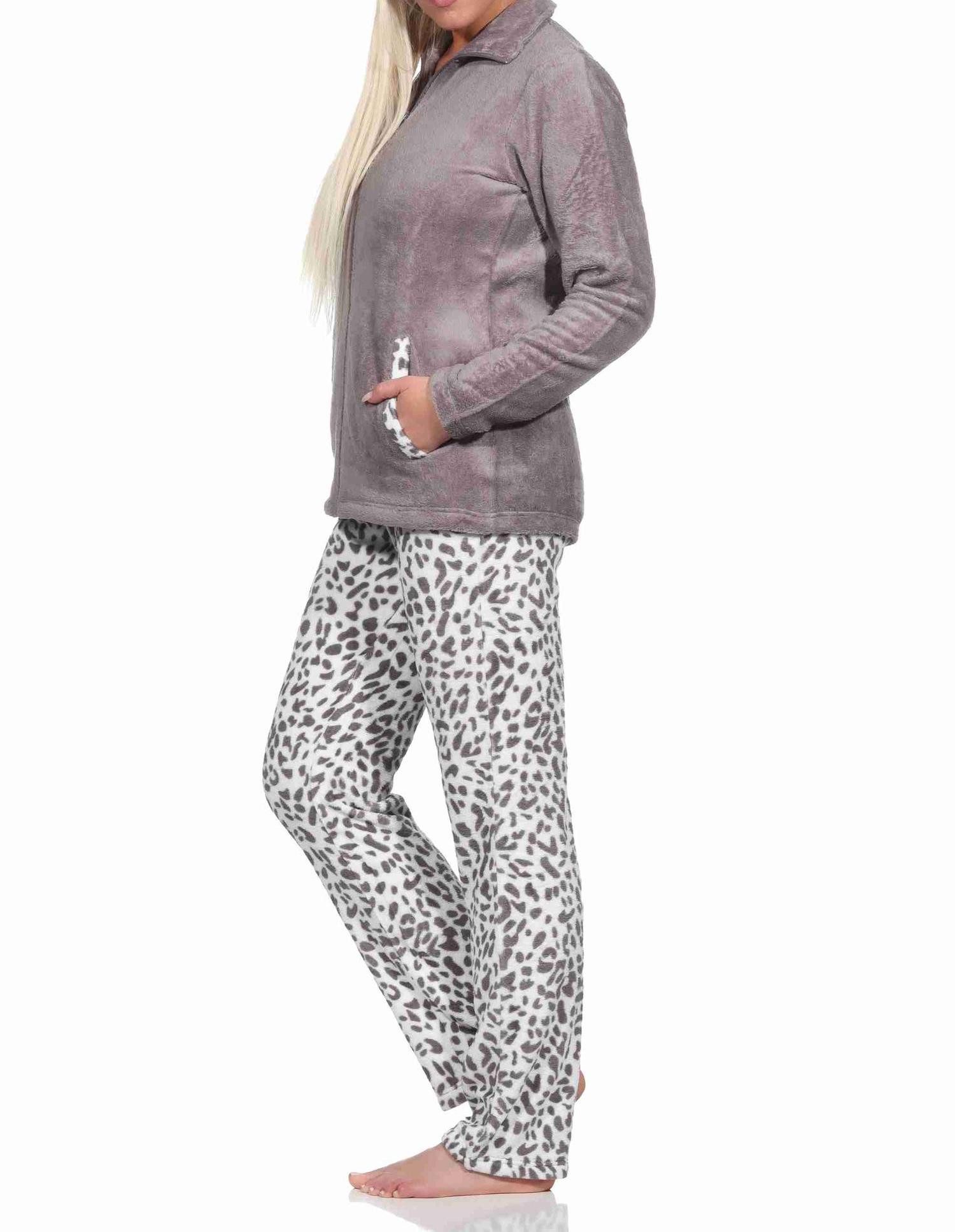 Normann Relaxanzug Damen Hausanzug Homewear aus Coralfleece im Animal Look