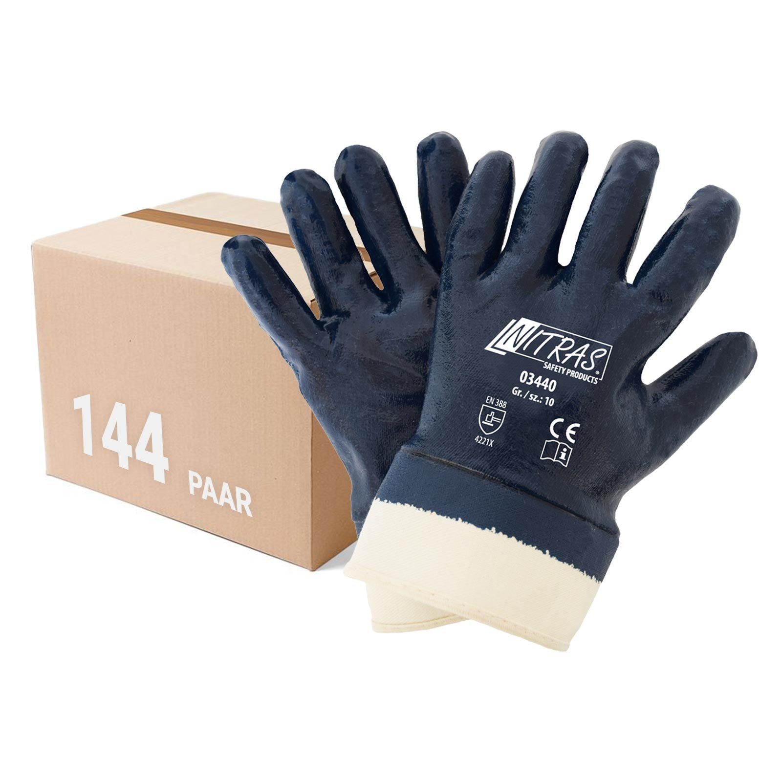 Nitras Nitril-Handschuhe NITRAS 03440 Nitrilhandschuhe Arbeitshandschuhe mit Stulpe - 144 Paar (Spar-Set) | Handschuhe