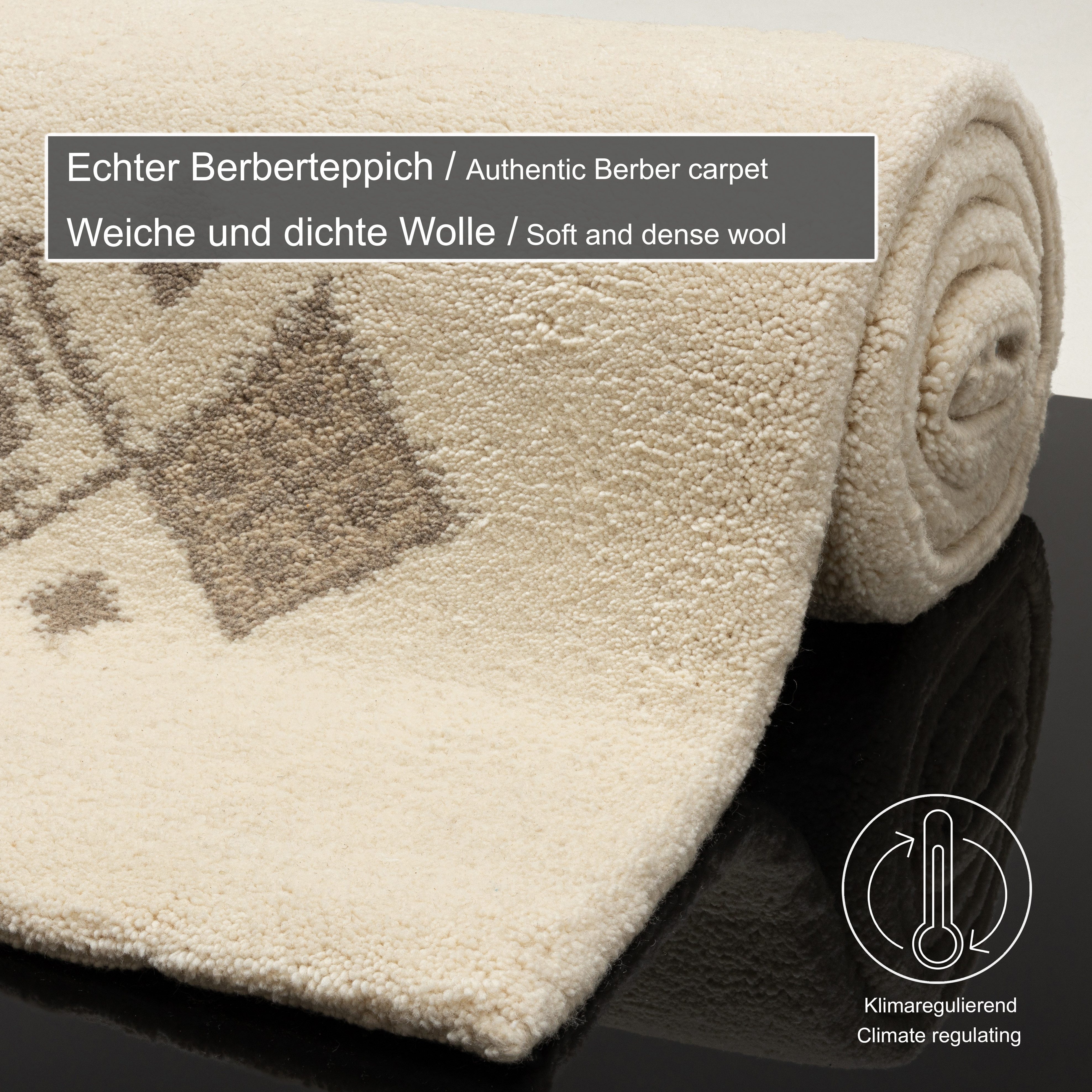 THEKO Wollteppich Taza Royal 609, handgeknüpft, rechteckig, Höhe: 28 mm, echter Berber Teppich aus Marokko, reine Wolle, Wohnzimmer – Bild 4 von 5