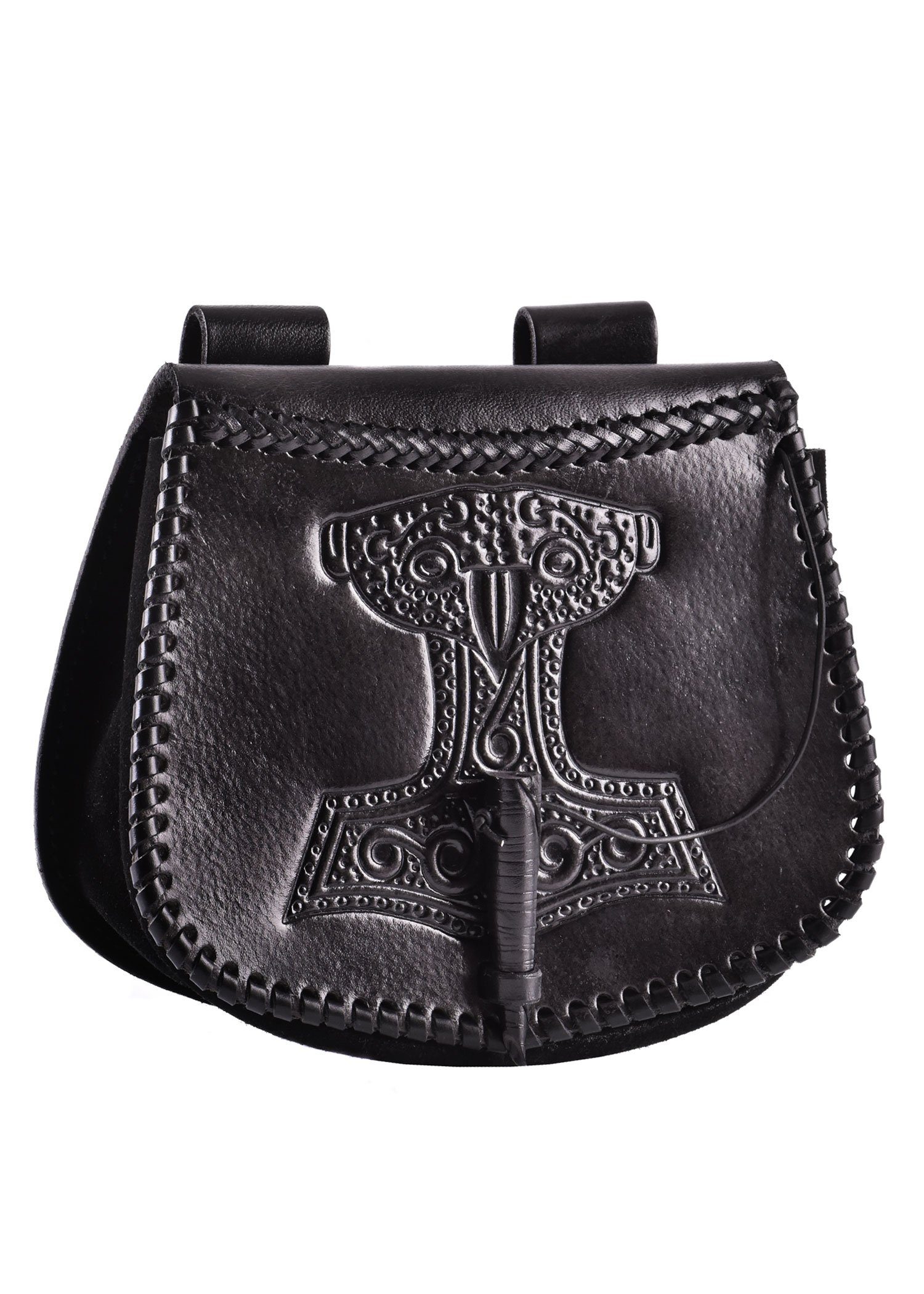 Ritter-Kostüm Schwarze Gürteltasche mit Thorshammer-Prägung, aus Leder
