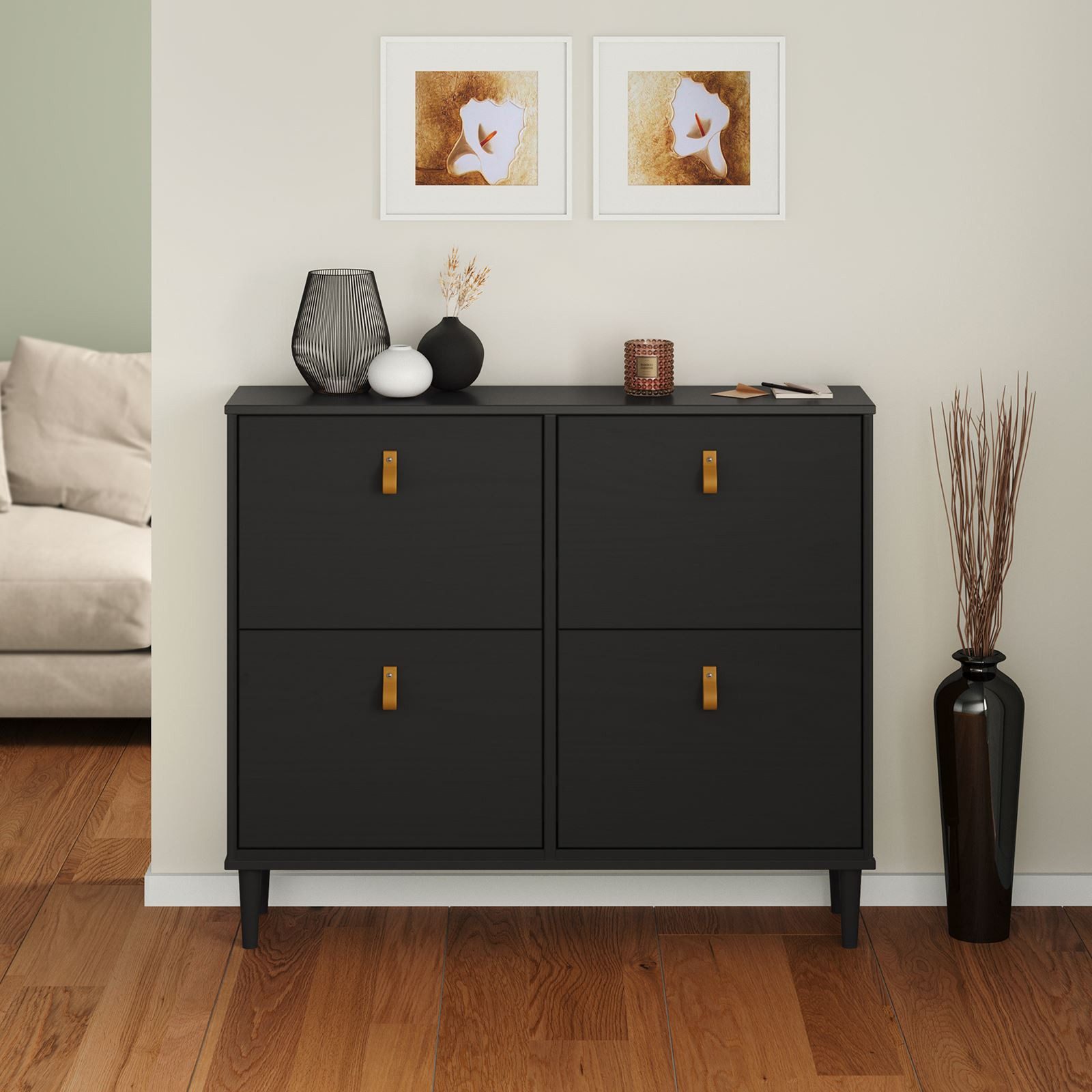 IDIMEX Schuhkommode MIKKA, Schuhkipper 4 Klappen Schuhschrank schmal Schuhaufbewahrung