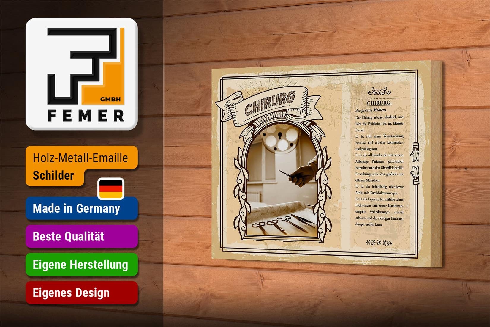 Femer GmbH Holzbild Berufe 18x12 cm Chirurg präzis Medikus Perfektion, Beruf Arbeit (1 St), Glatte Holzfaserplatte (MDF), vorn beschichtet