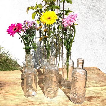 Annastore Dekovase Dekoflaschen H 20,5 cm - Ideal als Vase - Kerzenhalter für Stabkerzen (Tischvase, Glasvase, 6 St), Stilvoll als Vase Vintage, Glas Flaschen, Deko Flaschen, Deko Vasen