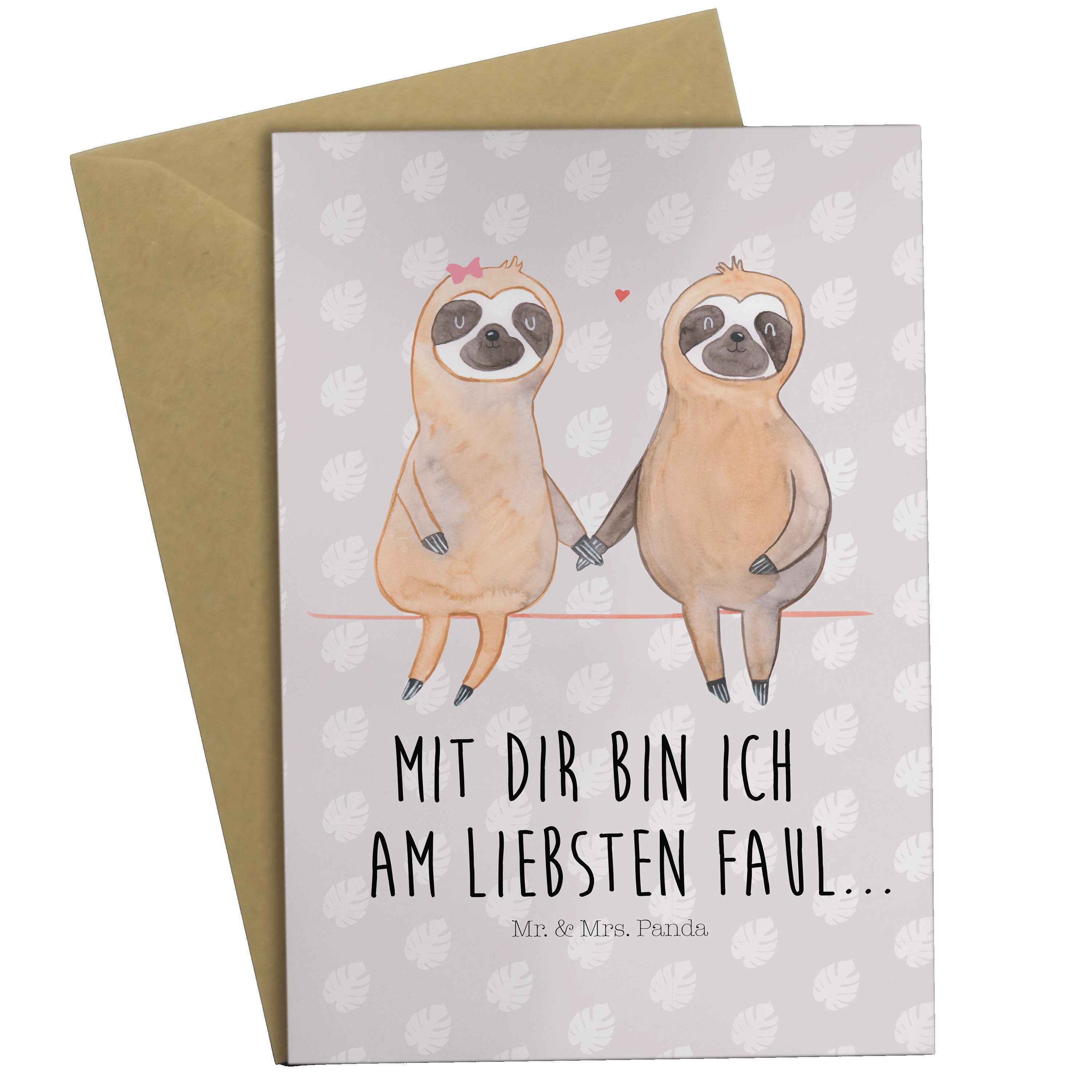 Mr. & Mrs. Panda Grußkarte Faultier Pärchen - Grau Pastell - Geschenk, Glückwunschkarte, Klappka, Hochglänzende Veredelung