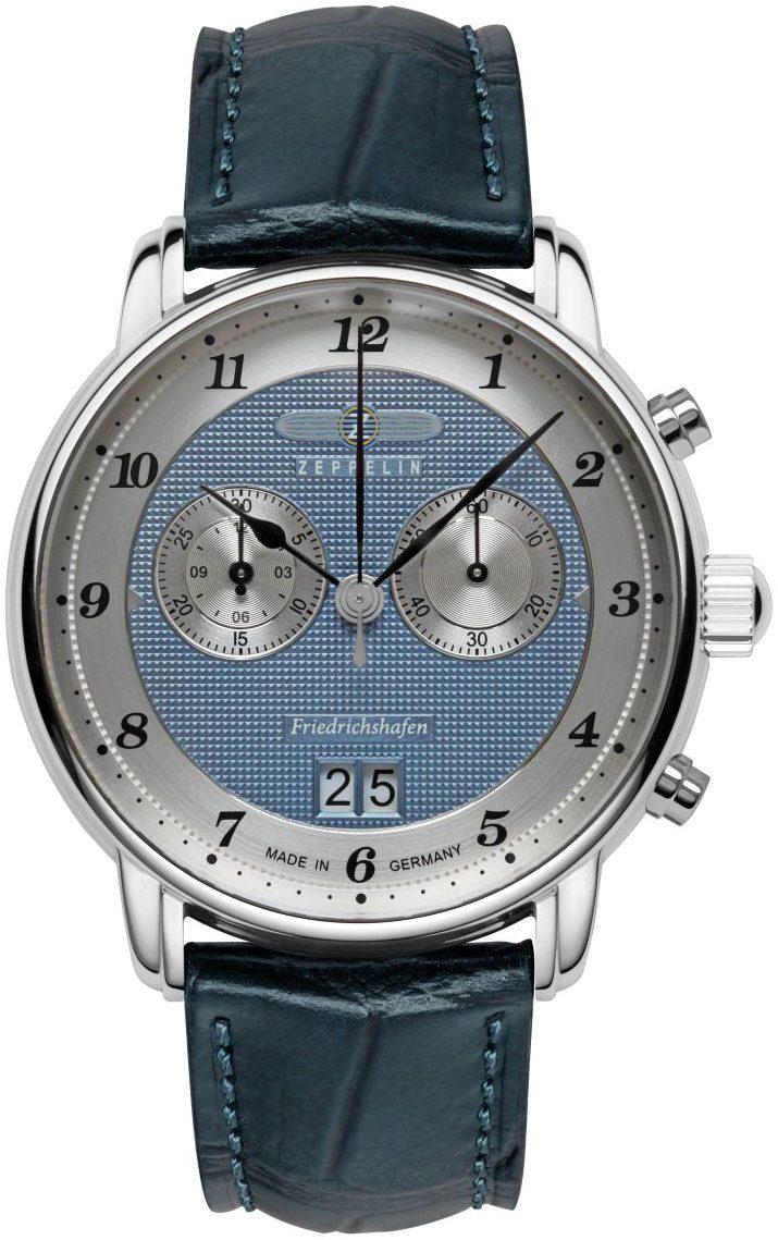ZEPPELIN Chronograph Friedrichshafen Big Date 8584-3, Armbanduhr, Herrenuhr, Made in Germany, analog, Tag, Stoppfunktion