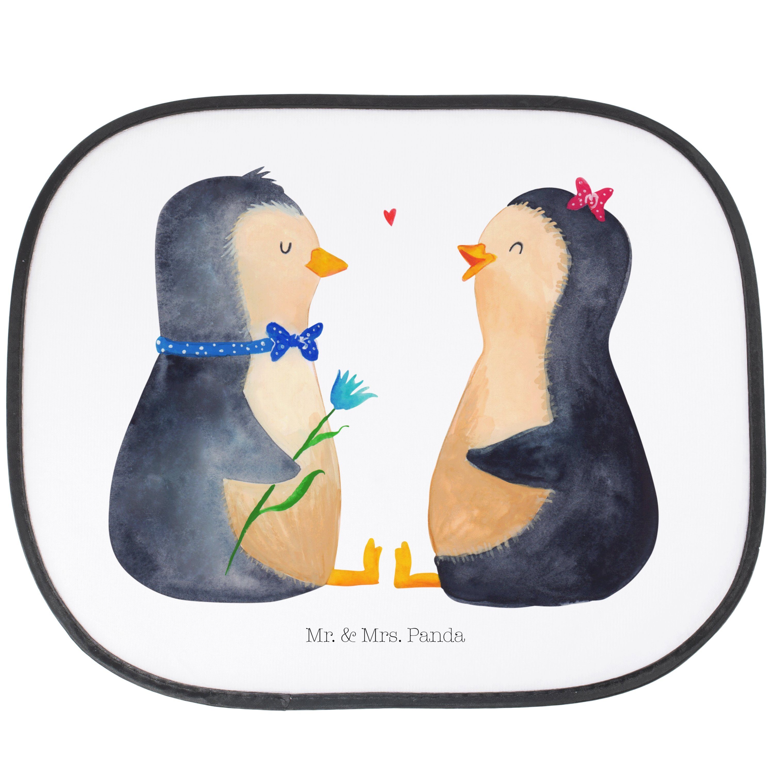 Sonnenschutz Pinguin Pärchen - Weiß - Geschenk, Hochzeitstag, verliebt, Liebespaar, Mr. & Mrs. Panda, Seidenmatt
