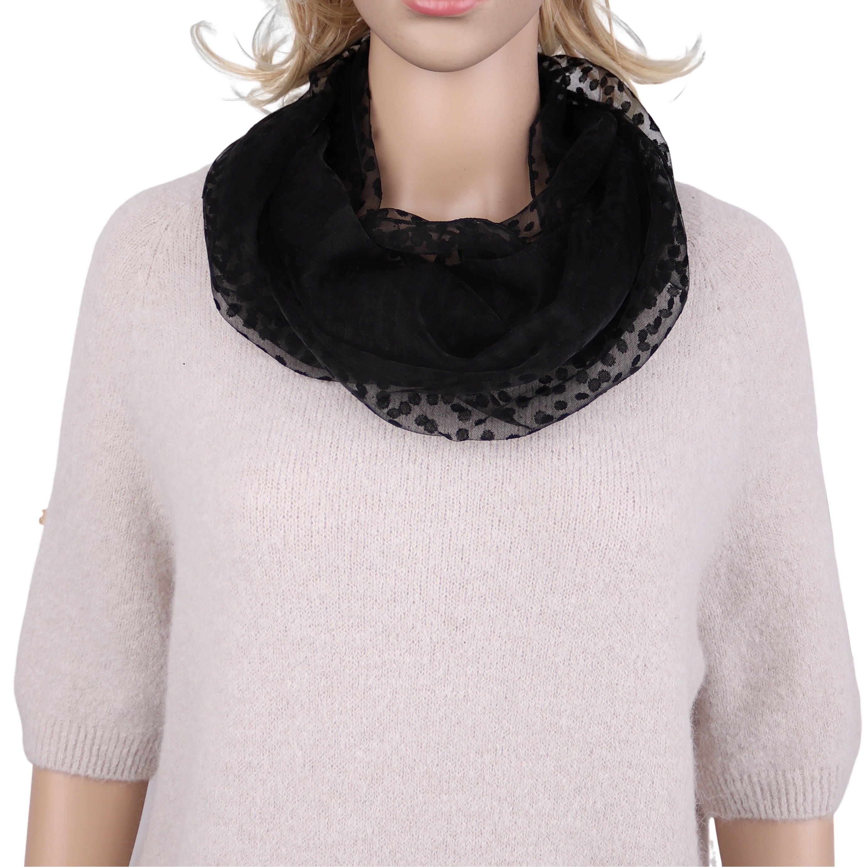 Loop Damen Schal Unifarbe mit Punktenmuster HALBTRANSPARENT