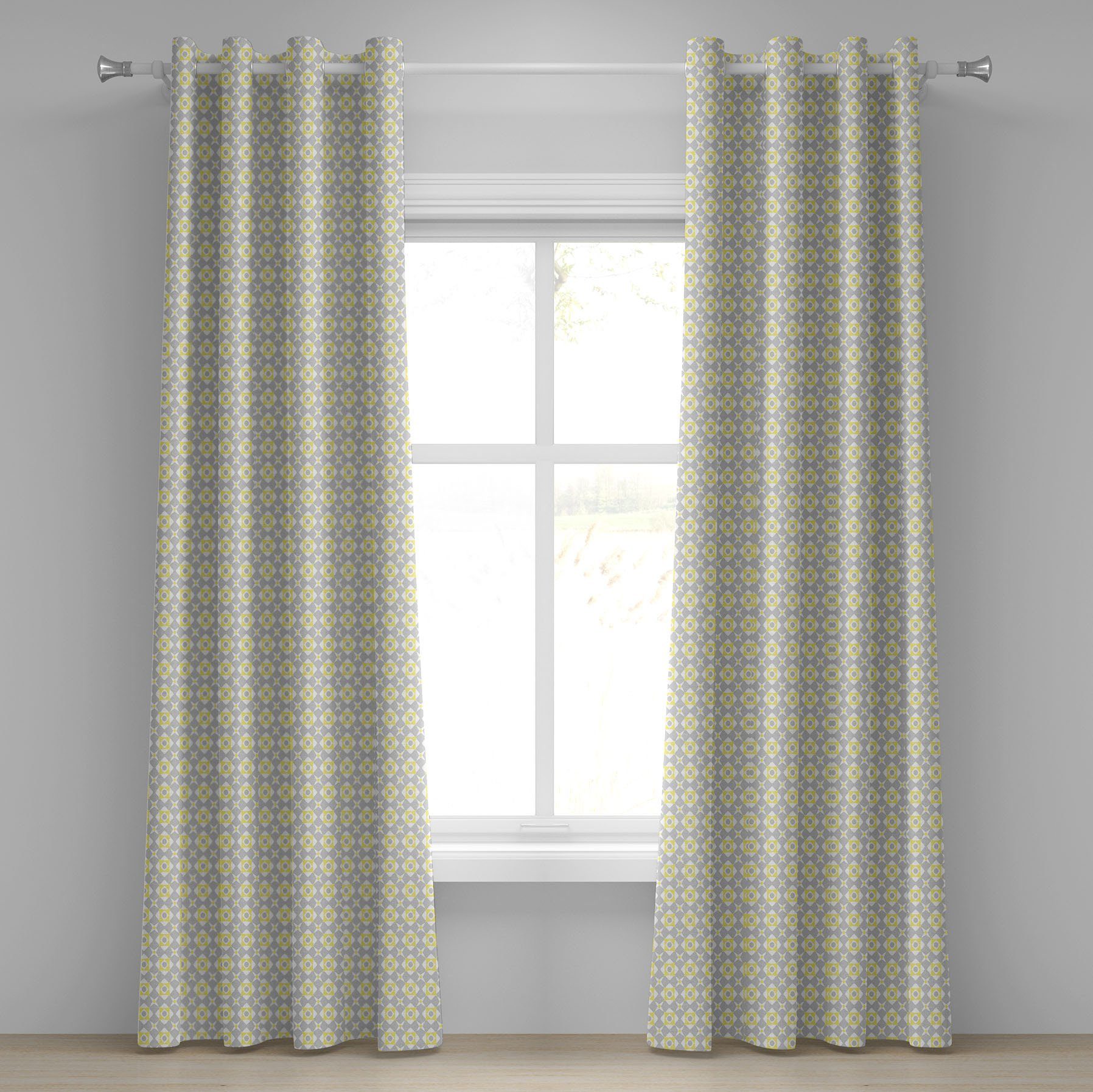 Gardine Dekorative 2-Panel-Fenstervorhänge für Schlafzimmer Wohnzimmer, Abakuhaus, Geometrisch Fliesenmuster Squares