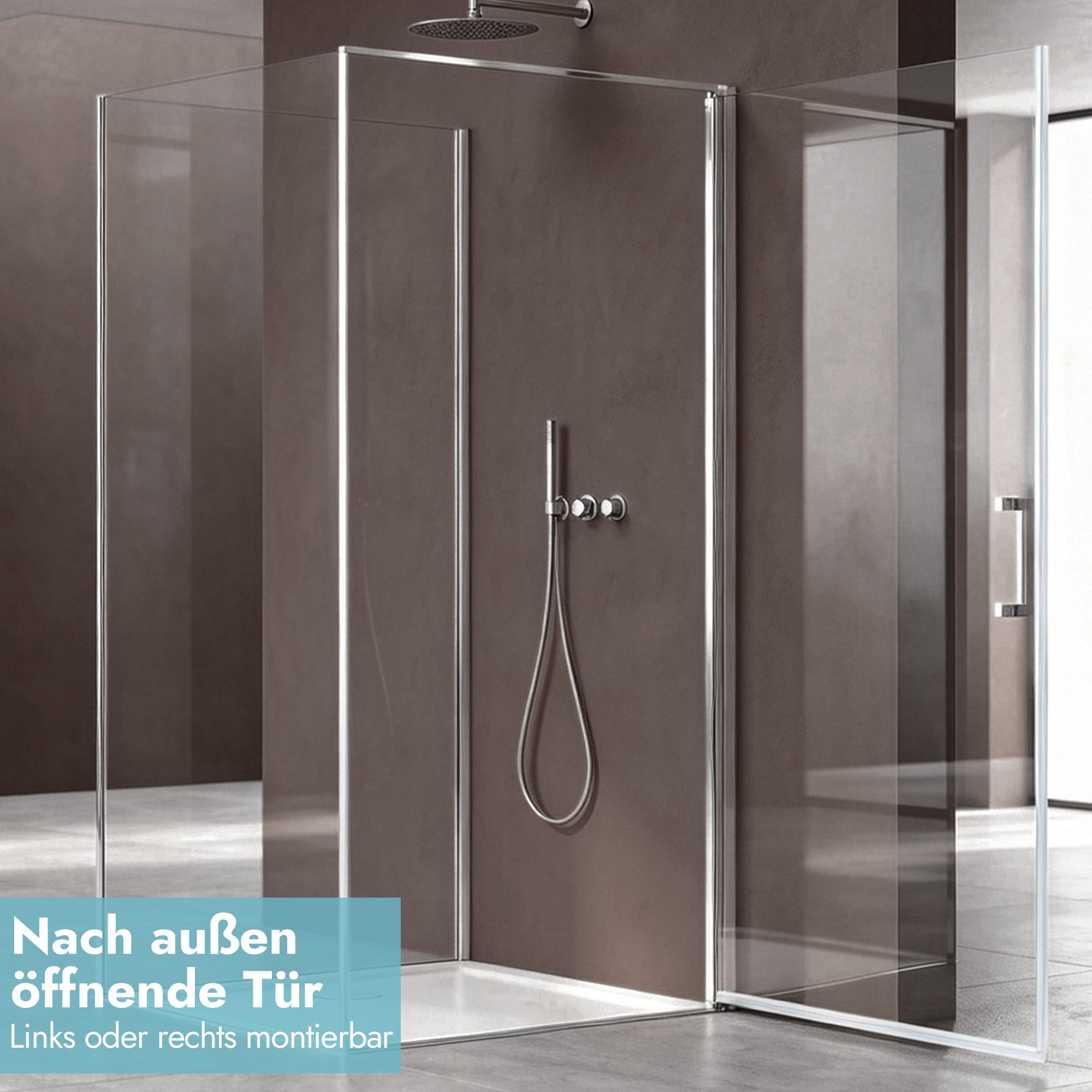 doporro Grossraumdusche Duschkabine 90x90cm U-Form 8mm ESG mit Nano-Beschichtung Rav36UK, BxT: 70x75 cm, Einscheibensicherheitsglas, Hebe-und Senkmechanismus, 1 – Bild 2 von 5