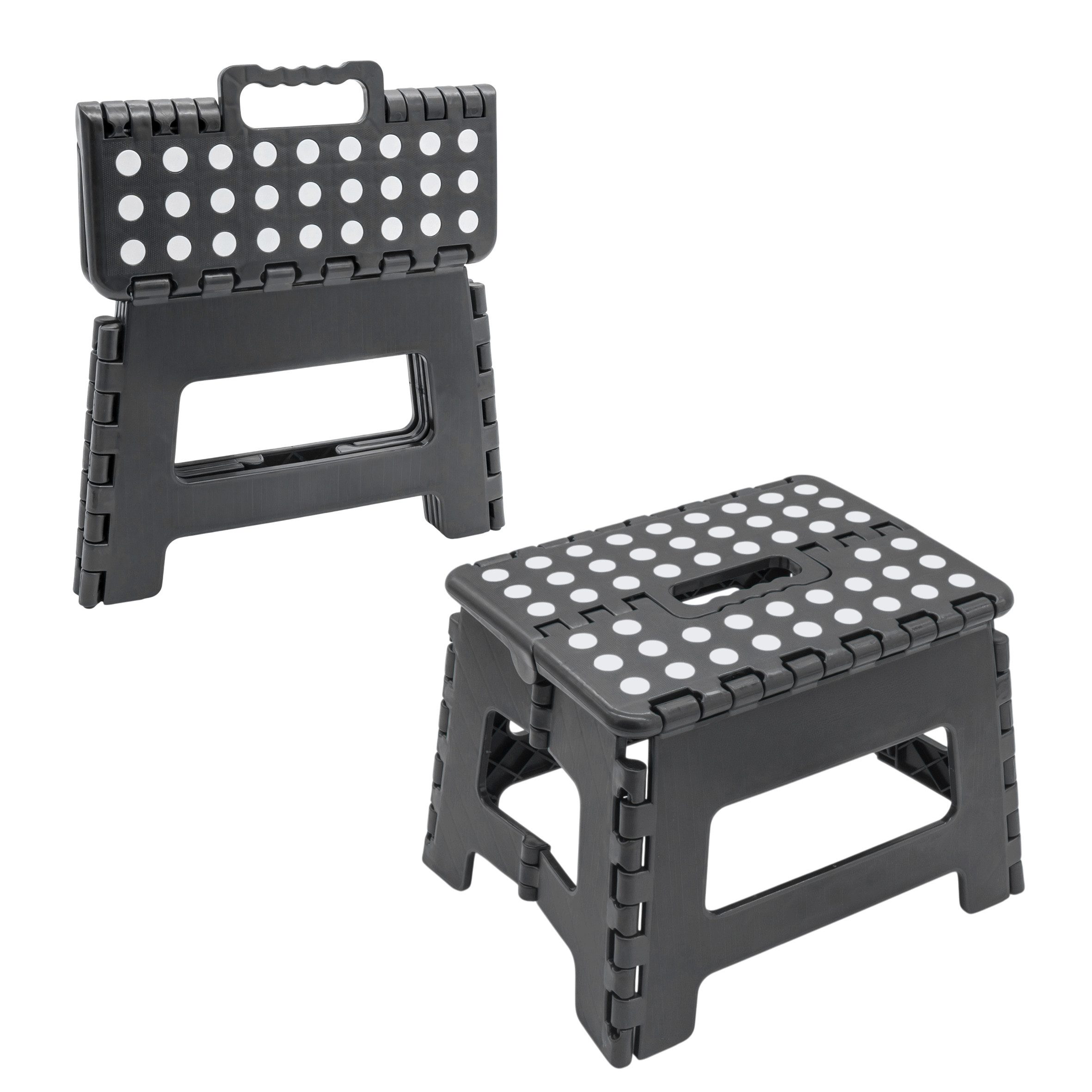 Spetebo Tritthocker Kunststoff Klapptritt grau bis 150 kg mit Tragegriff und Antirutsch (1 St., 29 x 22 x 22 cm), Belastbar bis ca. 150 kg