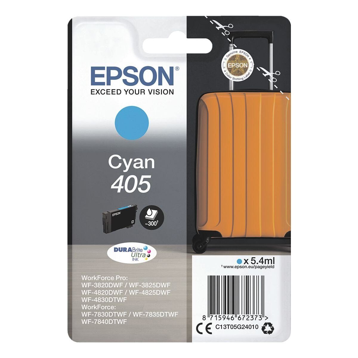 Epson 405 DURABrite Tintenpatrone (1-tlg., Original Druckerpatrone, cyan)